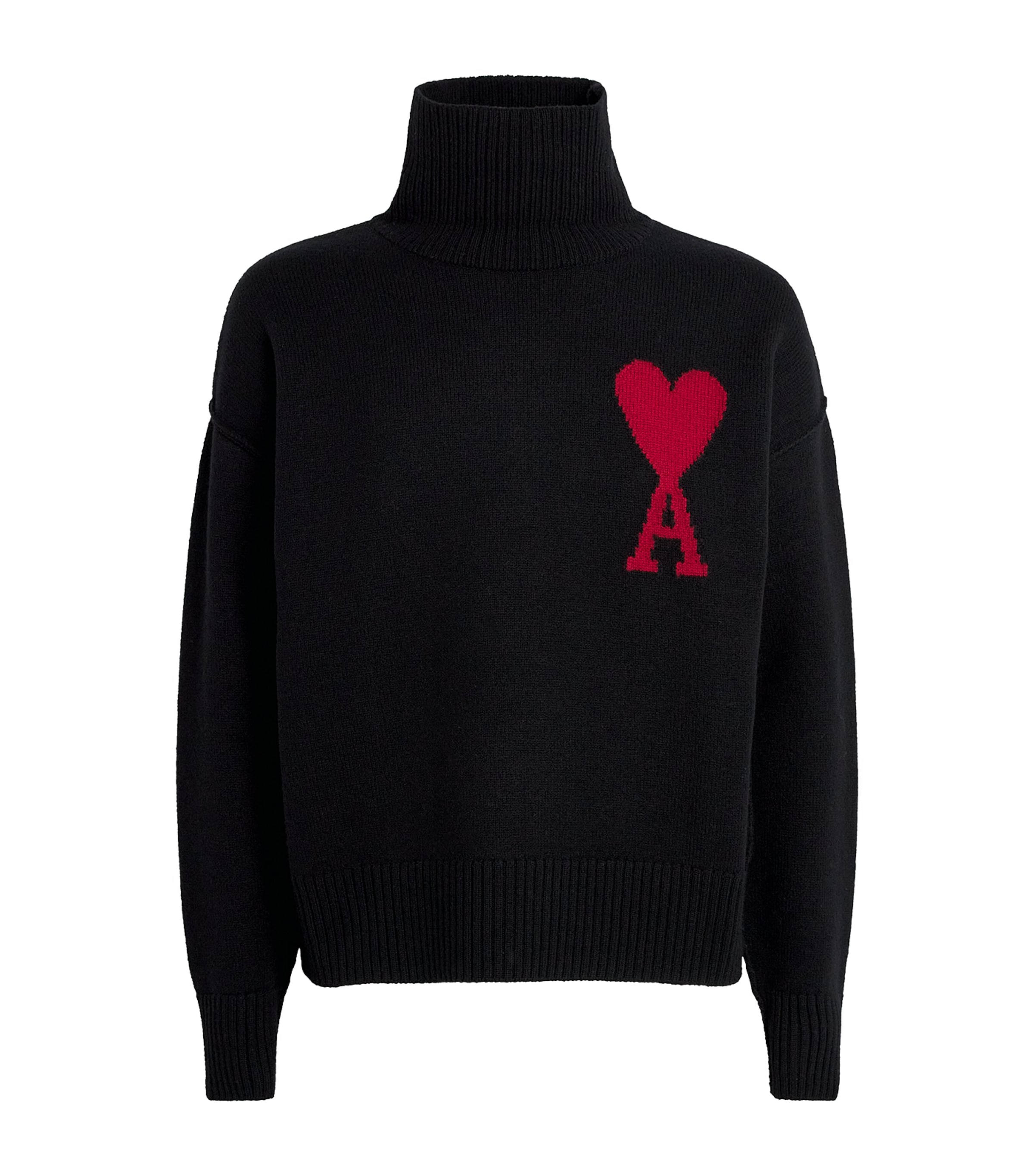 Ami Alexandre Mattiussi Ami Paris Funnel-neck Sweater With Heart Intarsia Design In Black