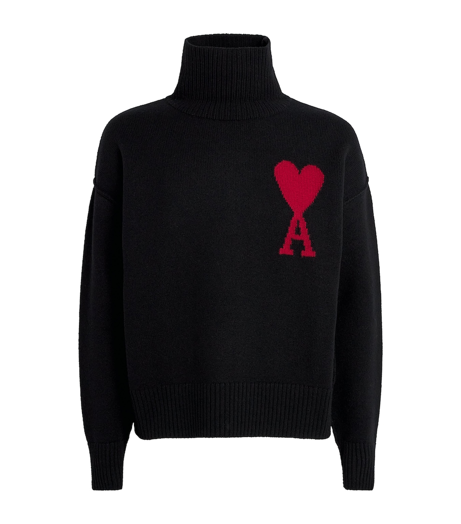 Virgin Wool Ami de Coeur Rollneck Sweater BLACK/RED/009 Image 1