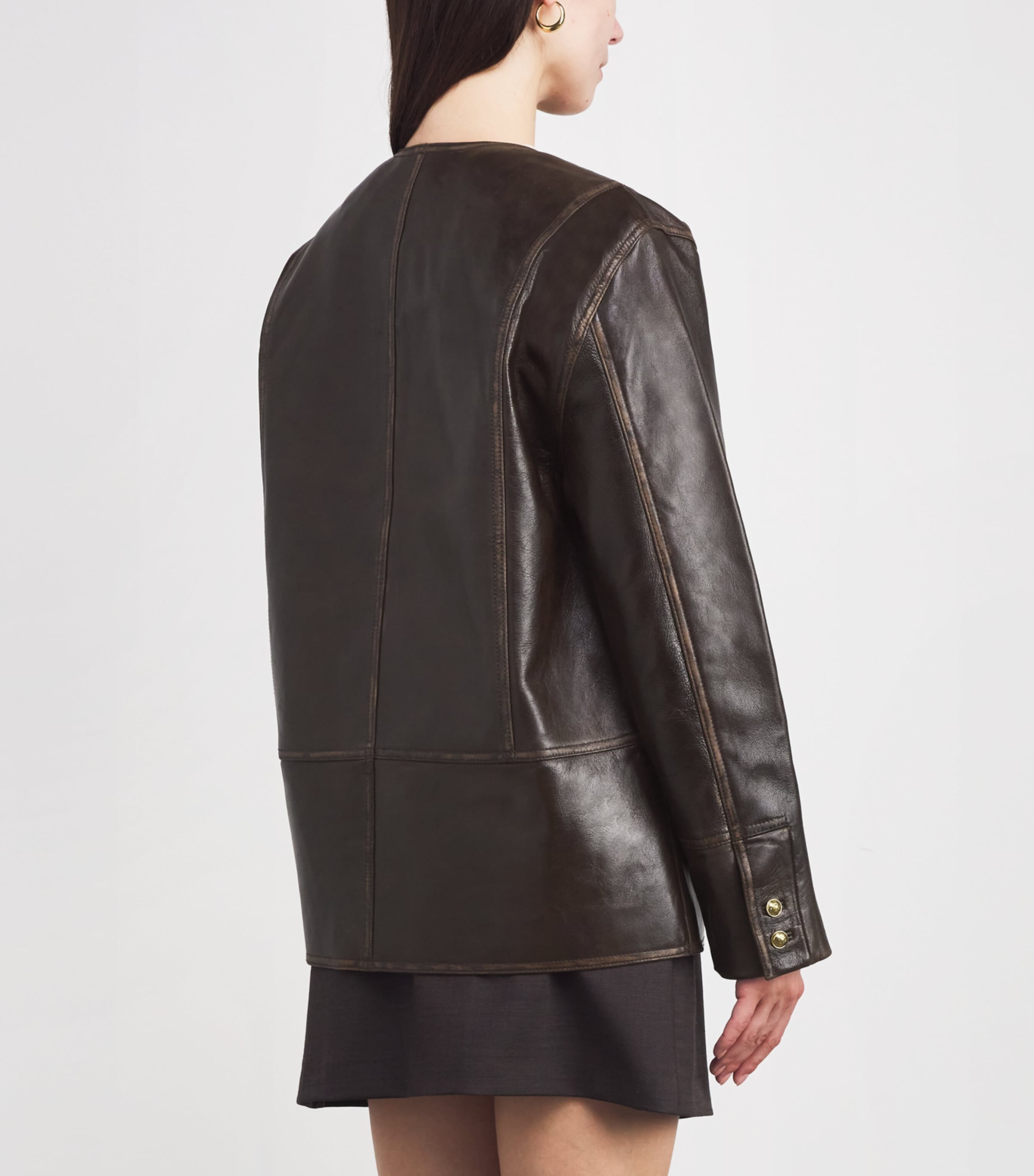 Leather Distressed Jacket BLACK BROWN Image 4