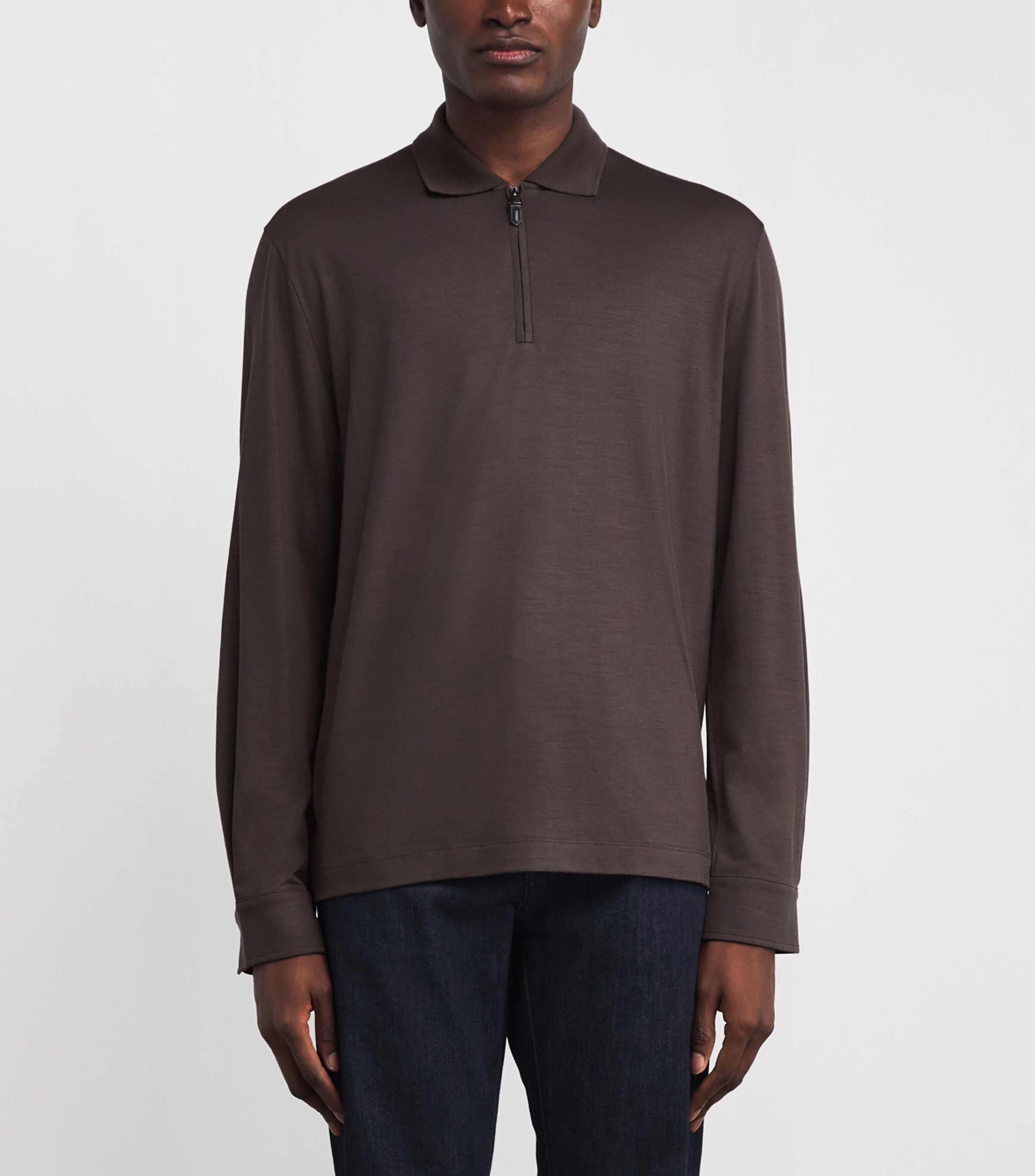 Canali Mens Wool Zip-Up Long-Sleeve Polo Shirt Image 3