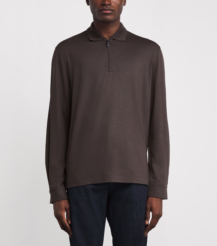 Wool Zip-Up Long-Sleeve Polo Shirt 500 Image 3
