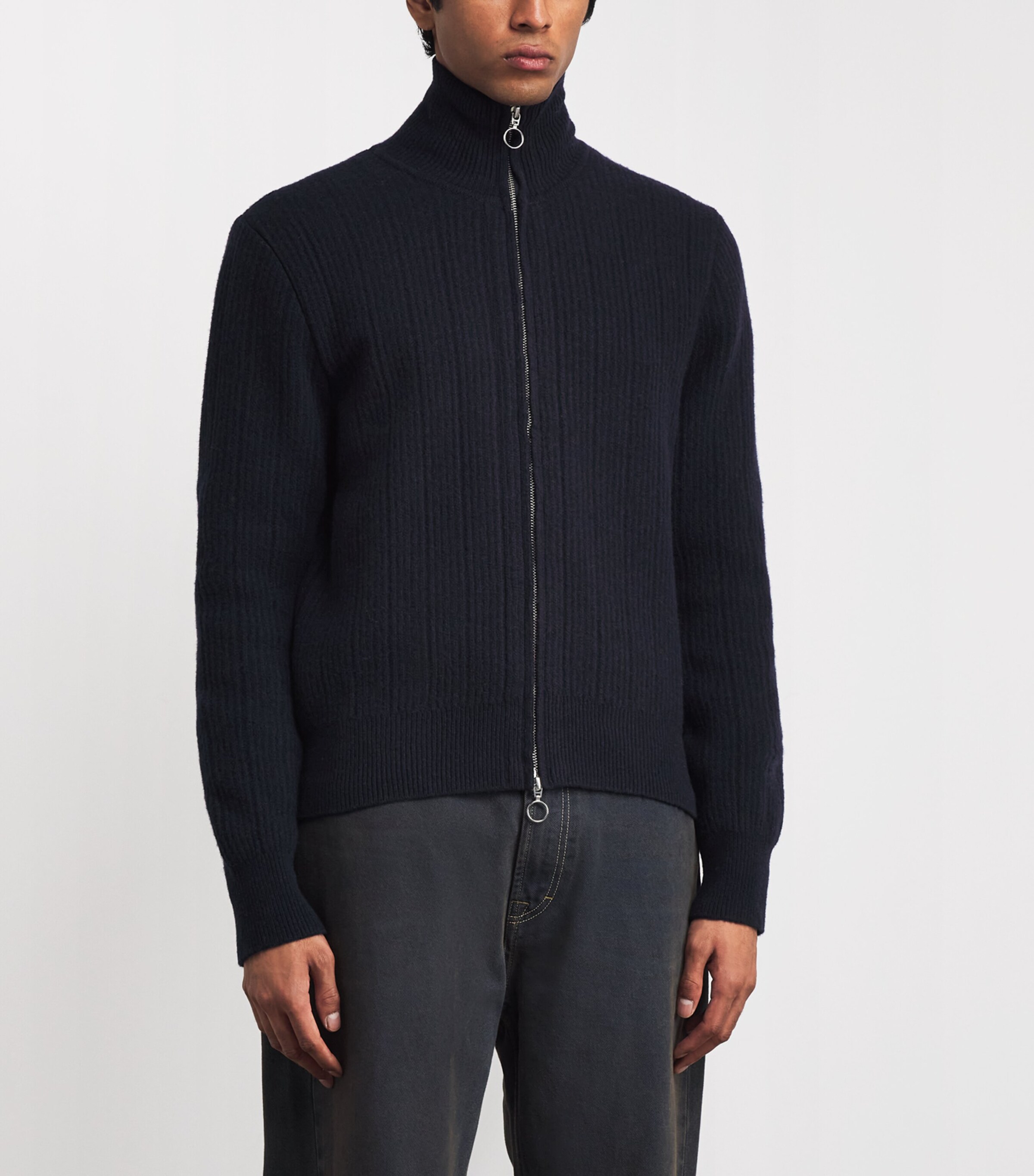 Merino Wool Kilbridge Cardigan NAVY/BROWN Image 3