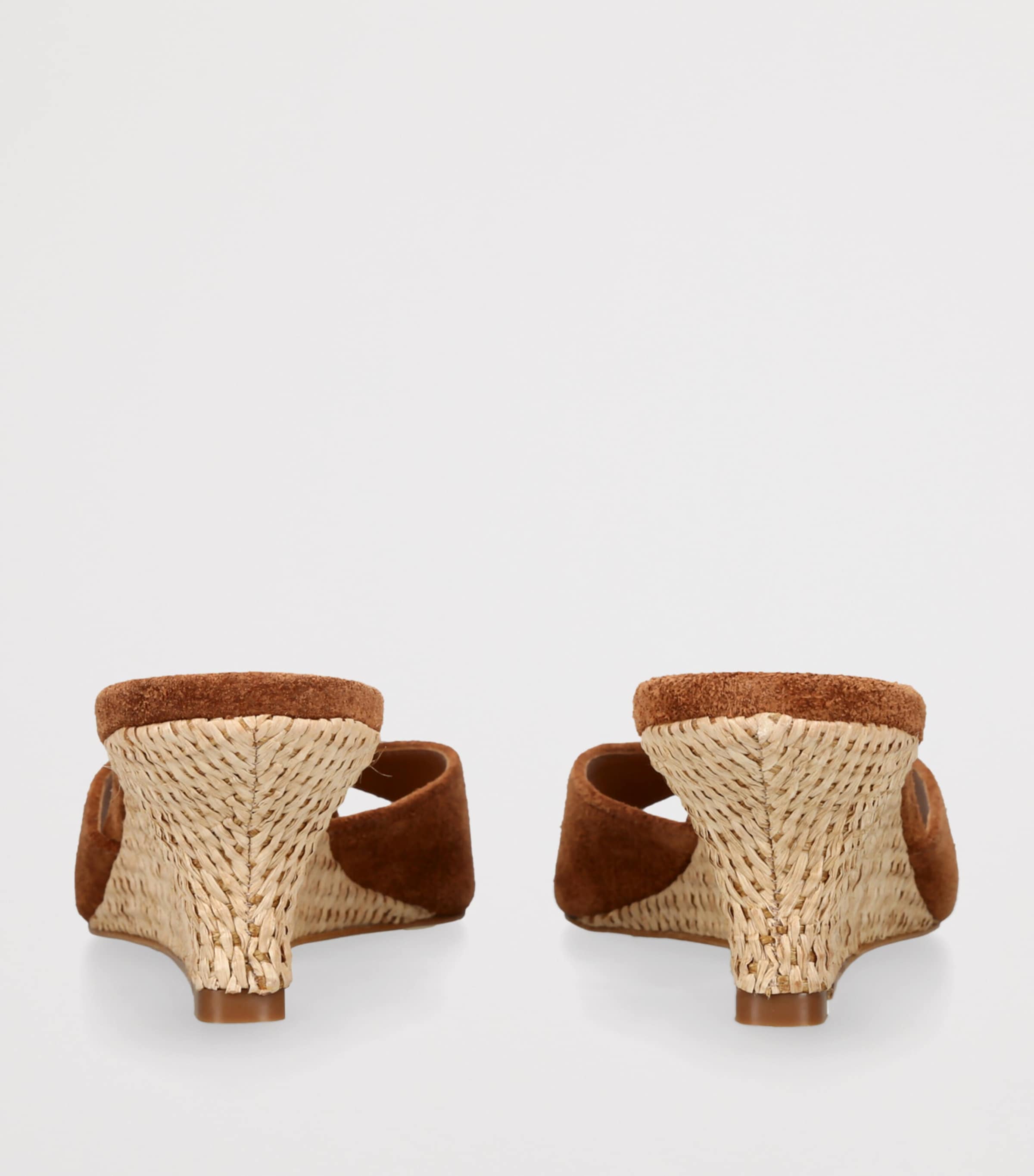 STAUD Suede-Raffia Brigitte Wedge Sandals 60 Tan Comb Image 2