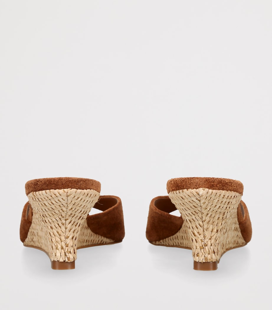 STAUD Suede-Raffia Brigitte Wedge Sandals 60 Tan Comb Image 2