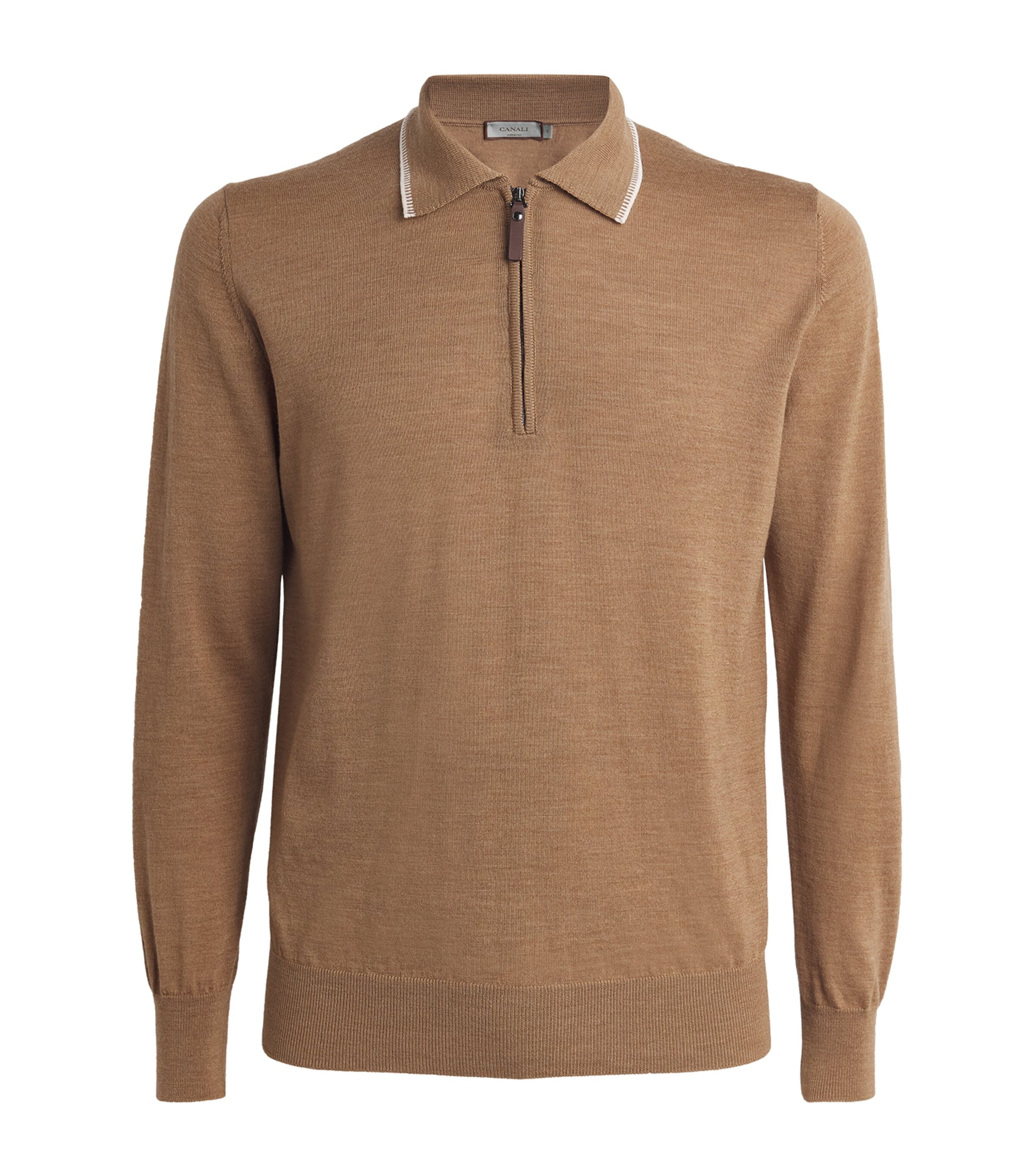 Canali Wool Zipped Polo Shirt In Beige