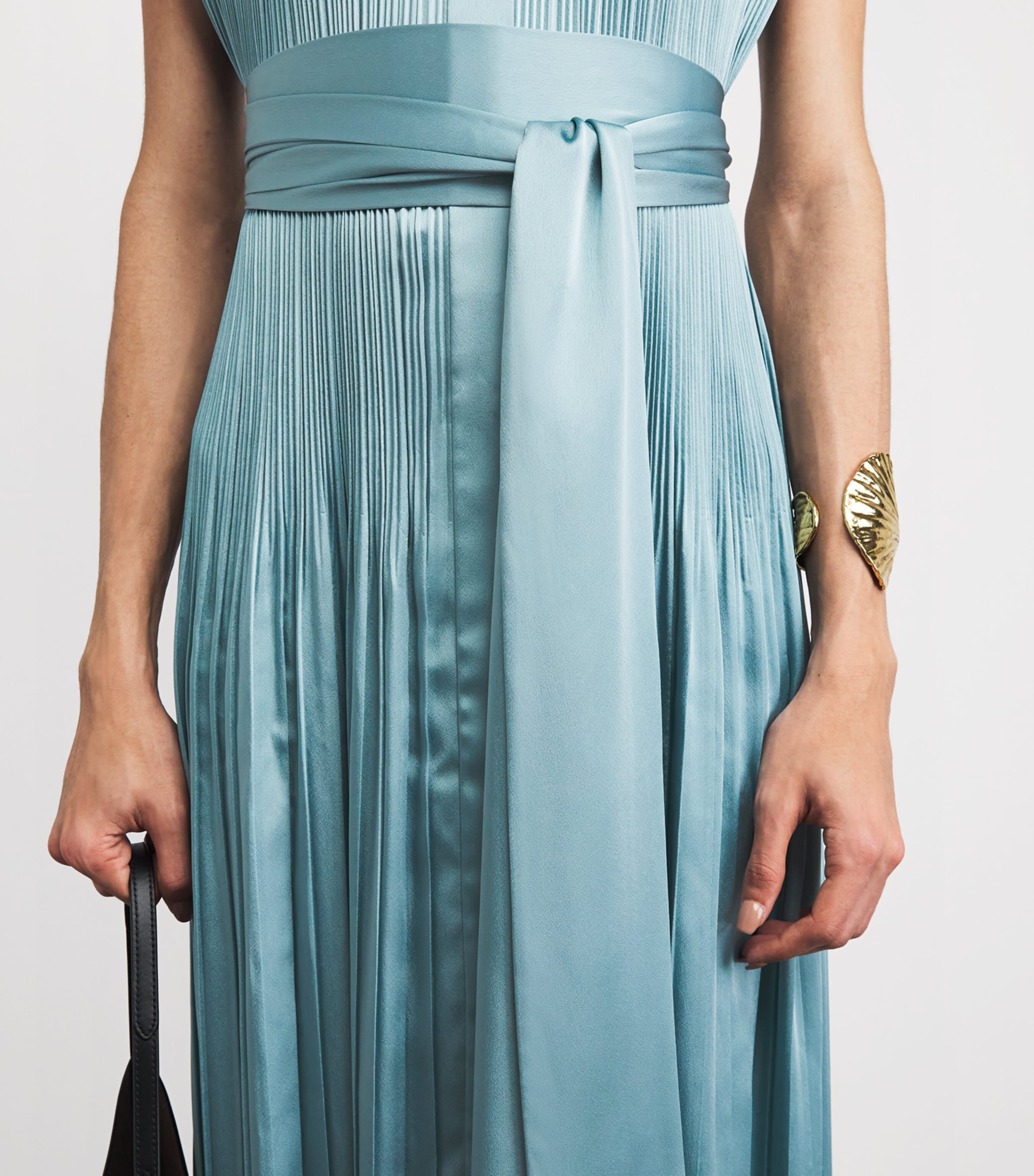 Joseph Womens Satin Pleated Phare Maxi Dress Chambray Image 3