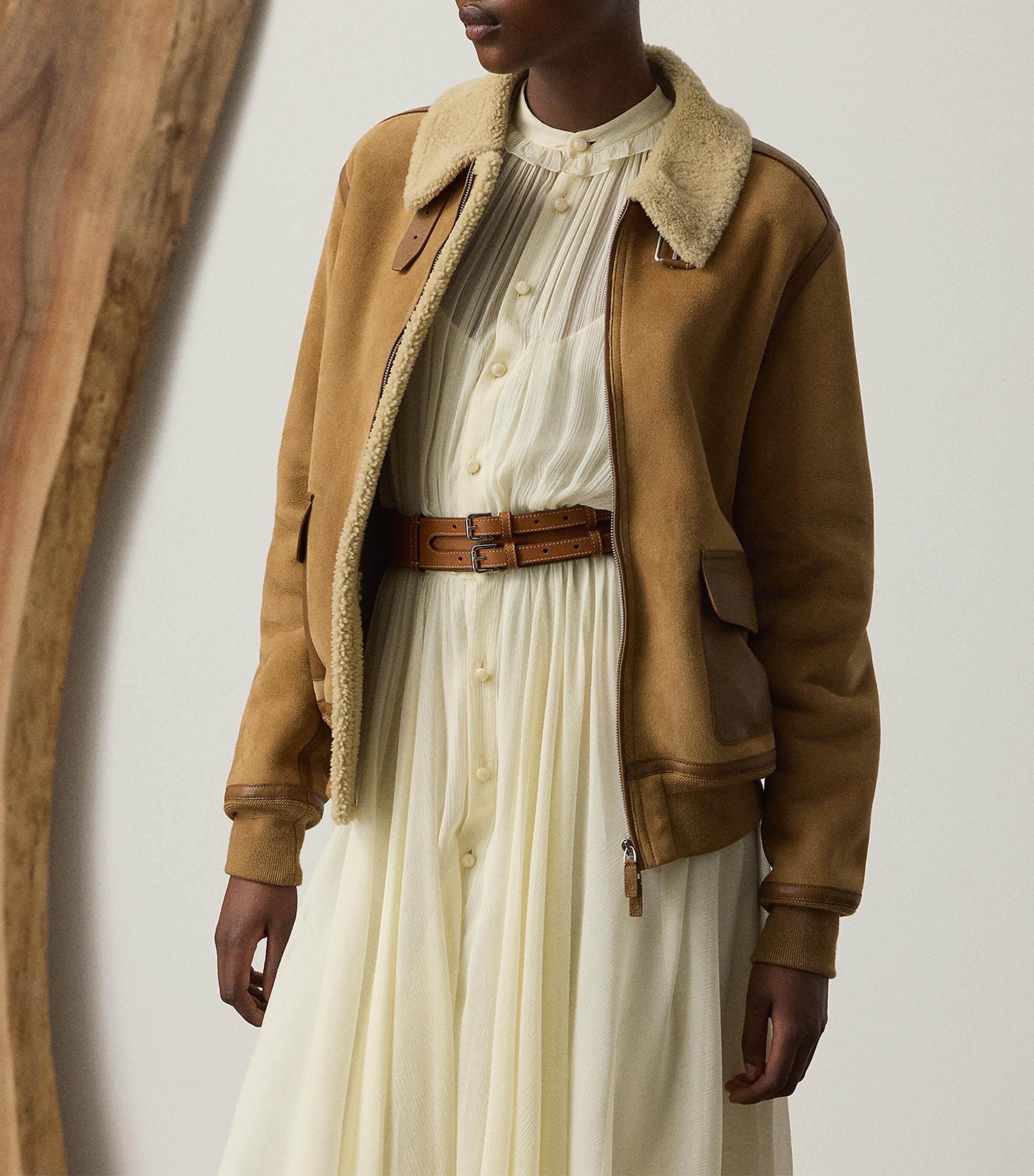 Shearling Bomber Jacket HONEY/CREAM Image 6