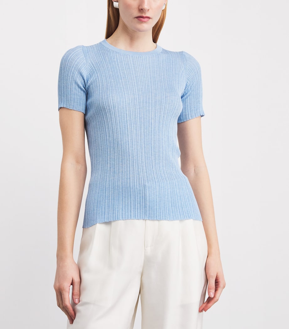 Agnona Womens Cotton-Silk Ribbed Top Light Blue Acqua Light Image 3