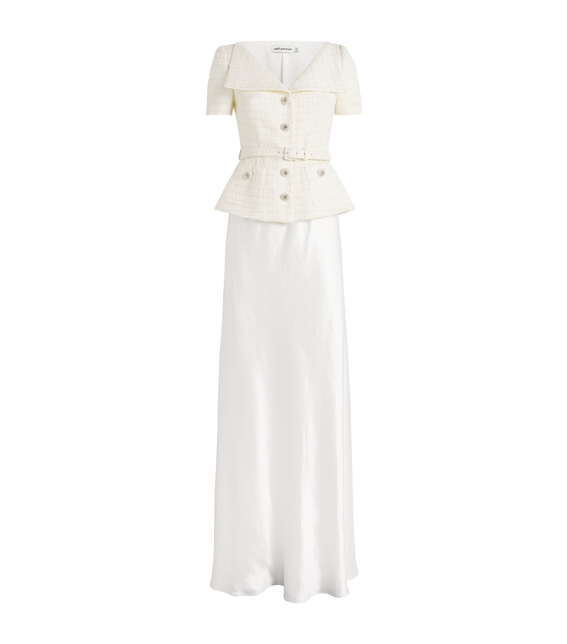 Self-portrait Tailored Belted Maxi Dress In Ivory