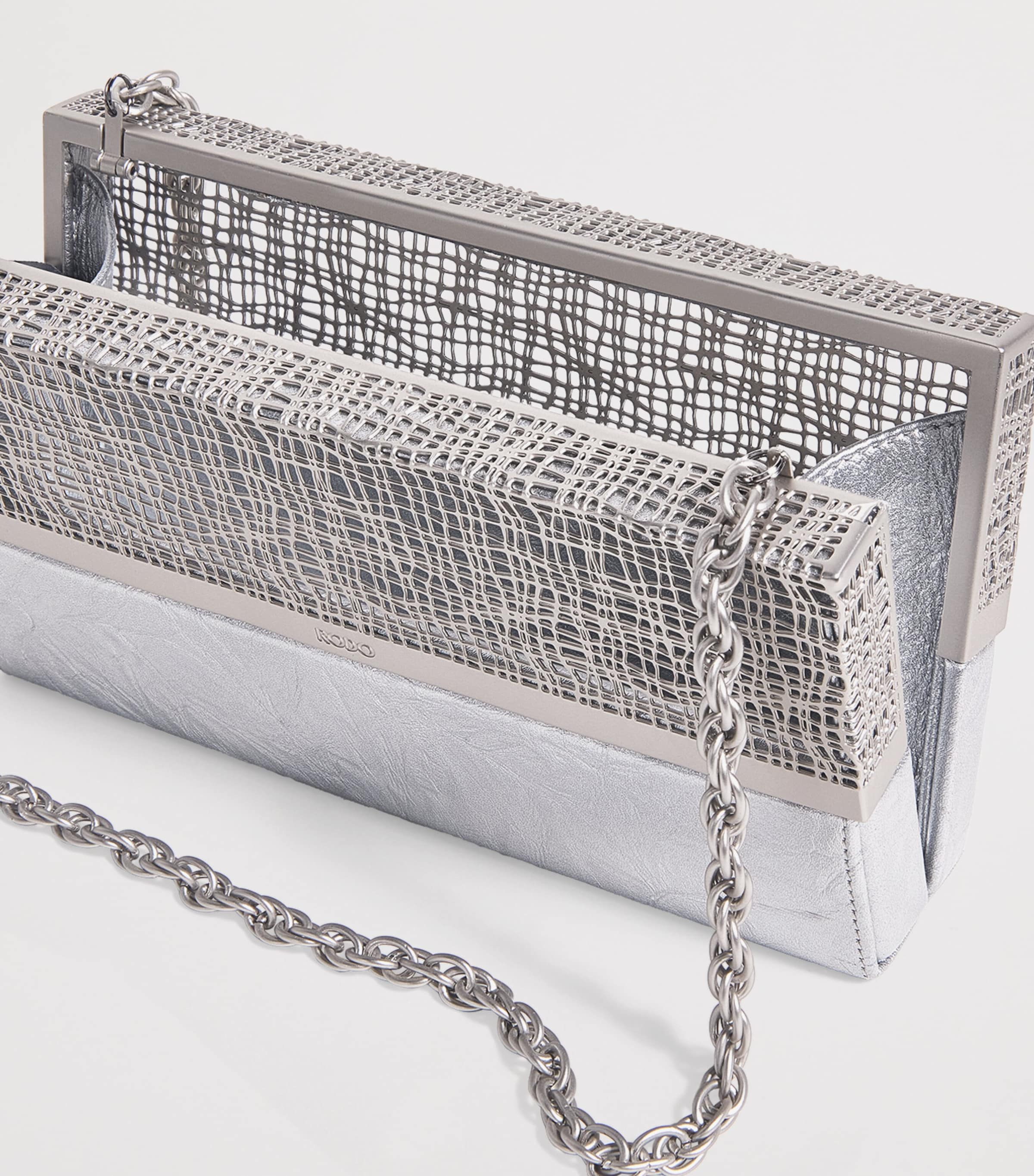 Leather Caged Clutch Bag 0323 SILVER Image 4
