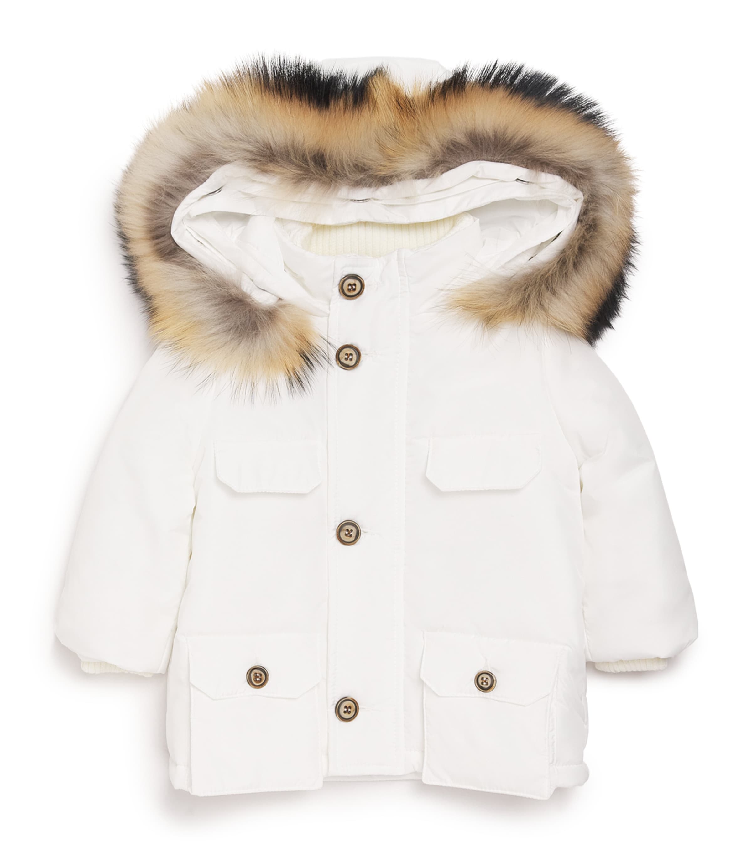 Bimbalò Fox Fur-trim Padded Coat In White