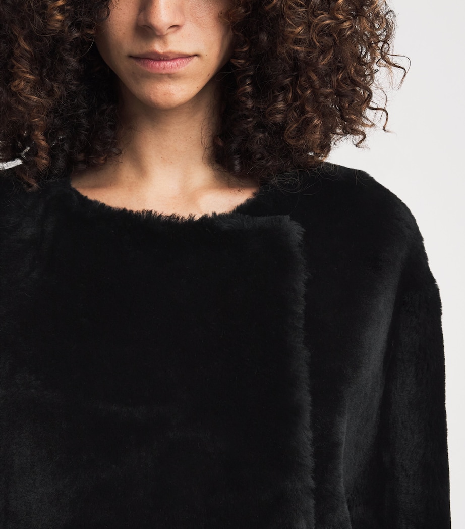 Shearling Collarless Coat 001 BLACK Image 6