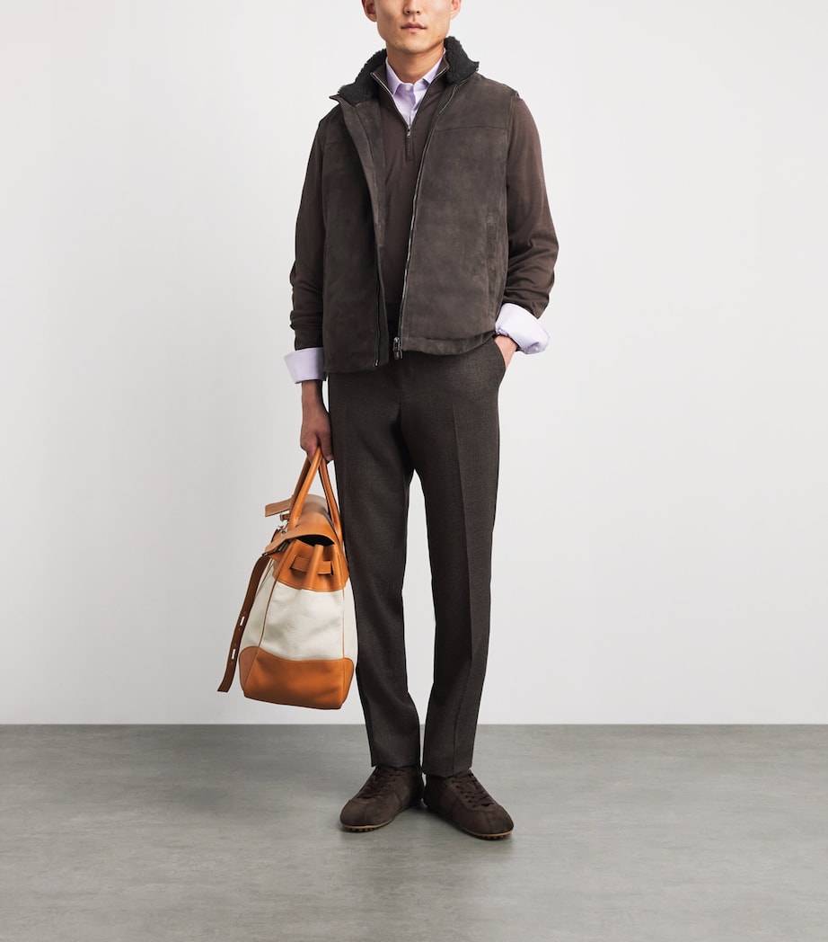 Canali Mens Suede Shearling-Collar Padded Gilet Brown Image 2
