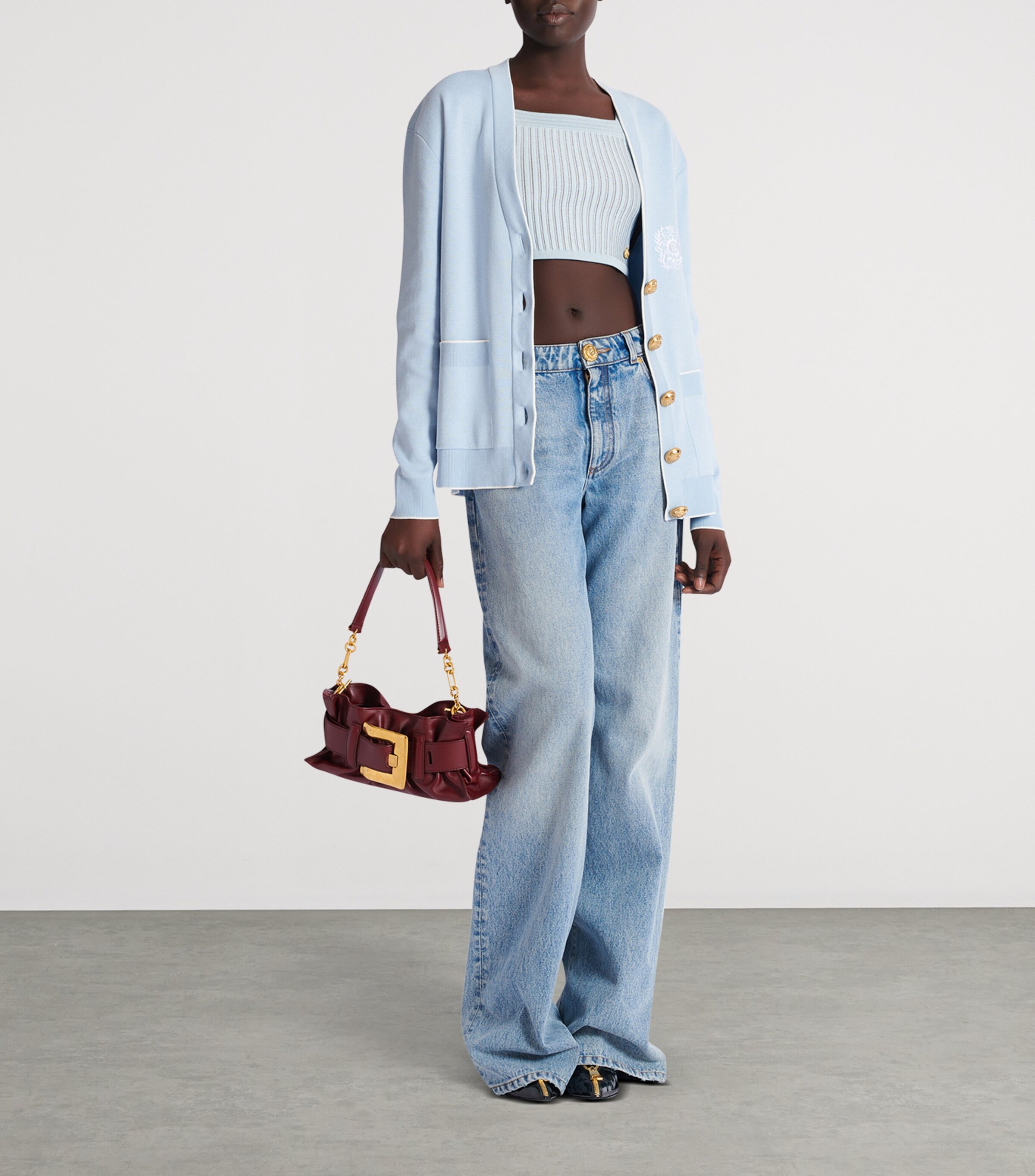 Balmain Mini Leather Anthem Shoulder Bag Aubergine Image 2