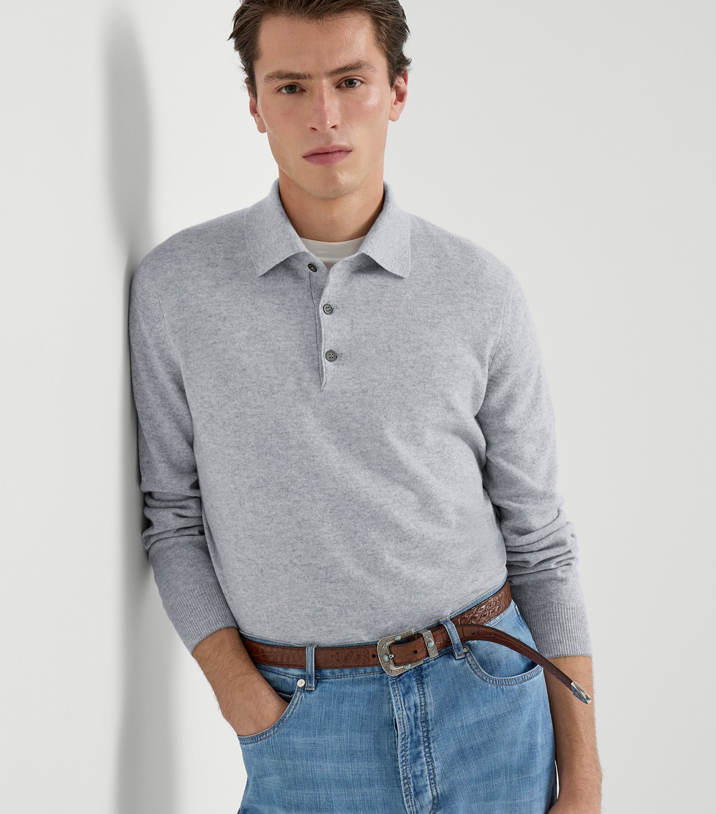 Brunello Cucinelli Mens Cashmere Polo Sweater Image 2
