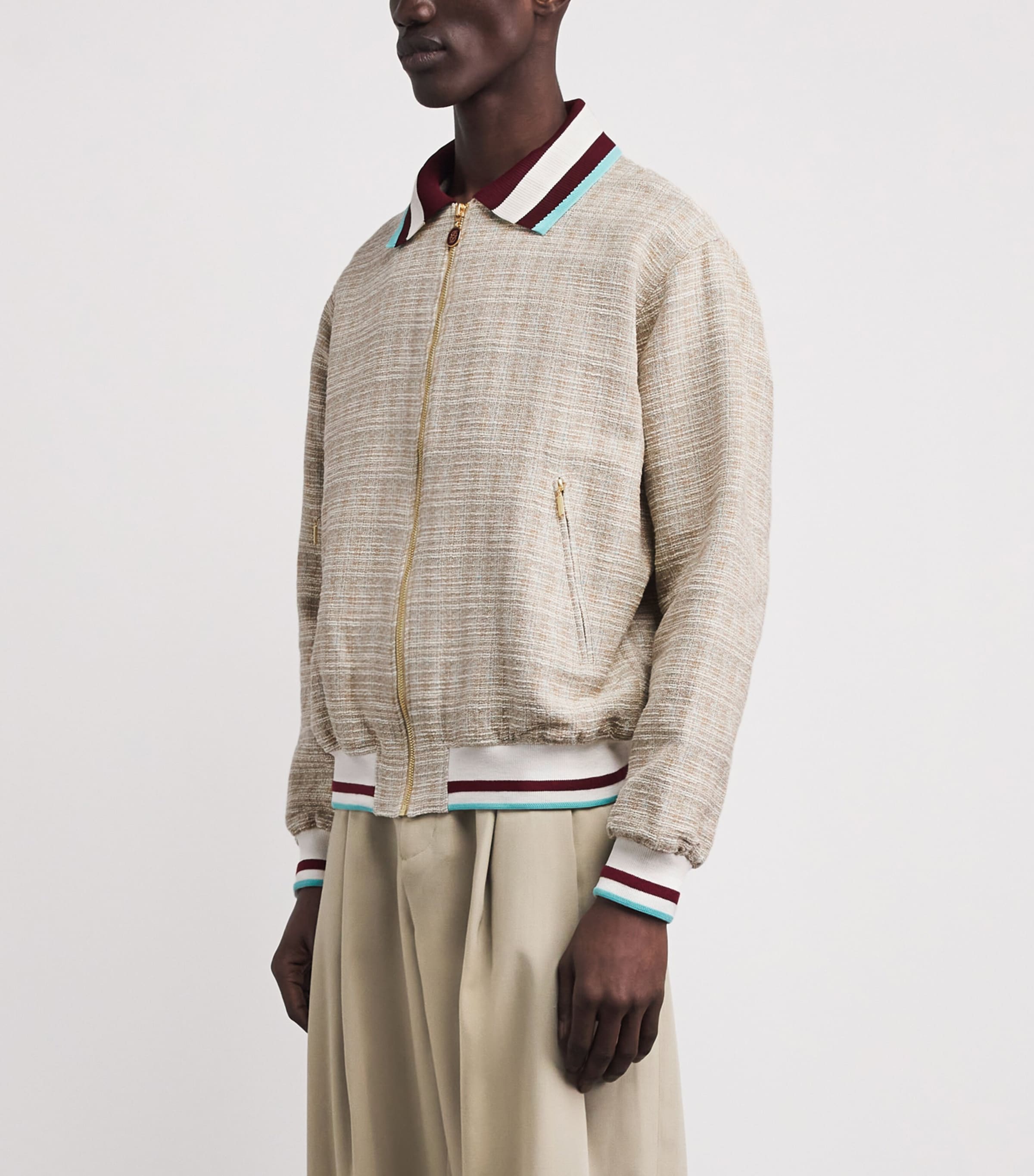 Drôle De Monsieur Mens Cotton-Blend Tweed Track Jacket Dark Sand Image 4