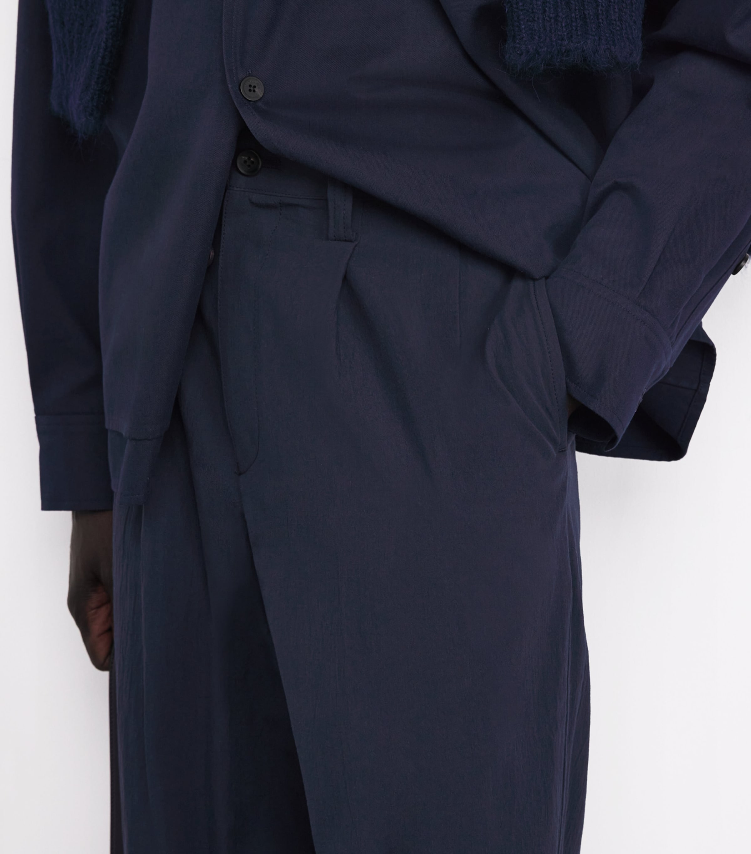 IM MEN Mens Organic Cotton Pleated Trousers Navy Image 6