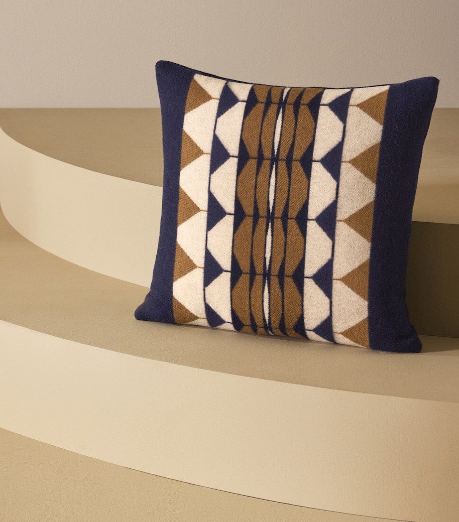 Wool-Cashmere Deco 001 Cushion (50cm x 50cm) 8E29 - BLUE/TAN Image 4