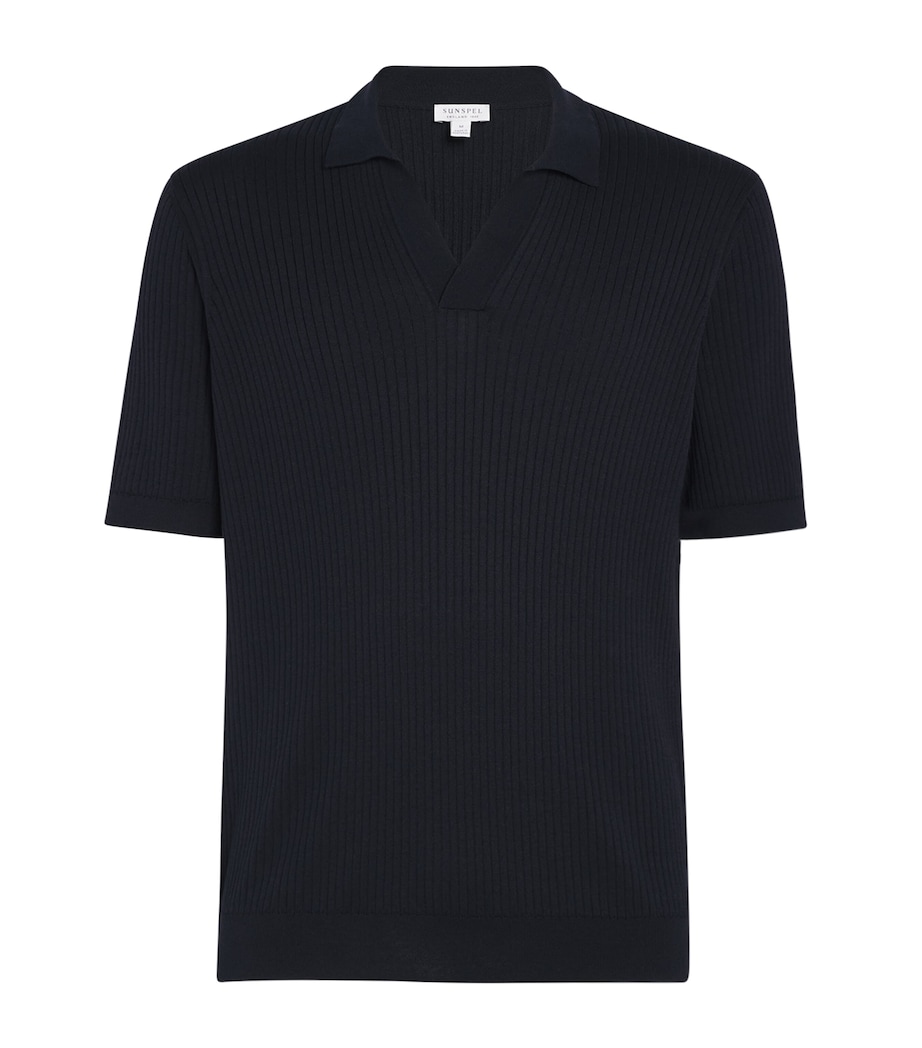 Sunspel Mens Silk-Cotton Polo Shirt Buaa Navy Image 1