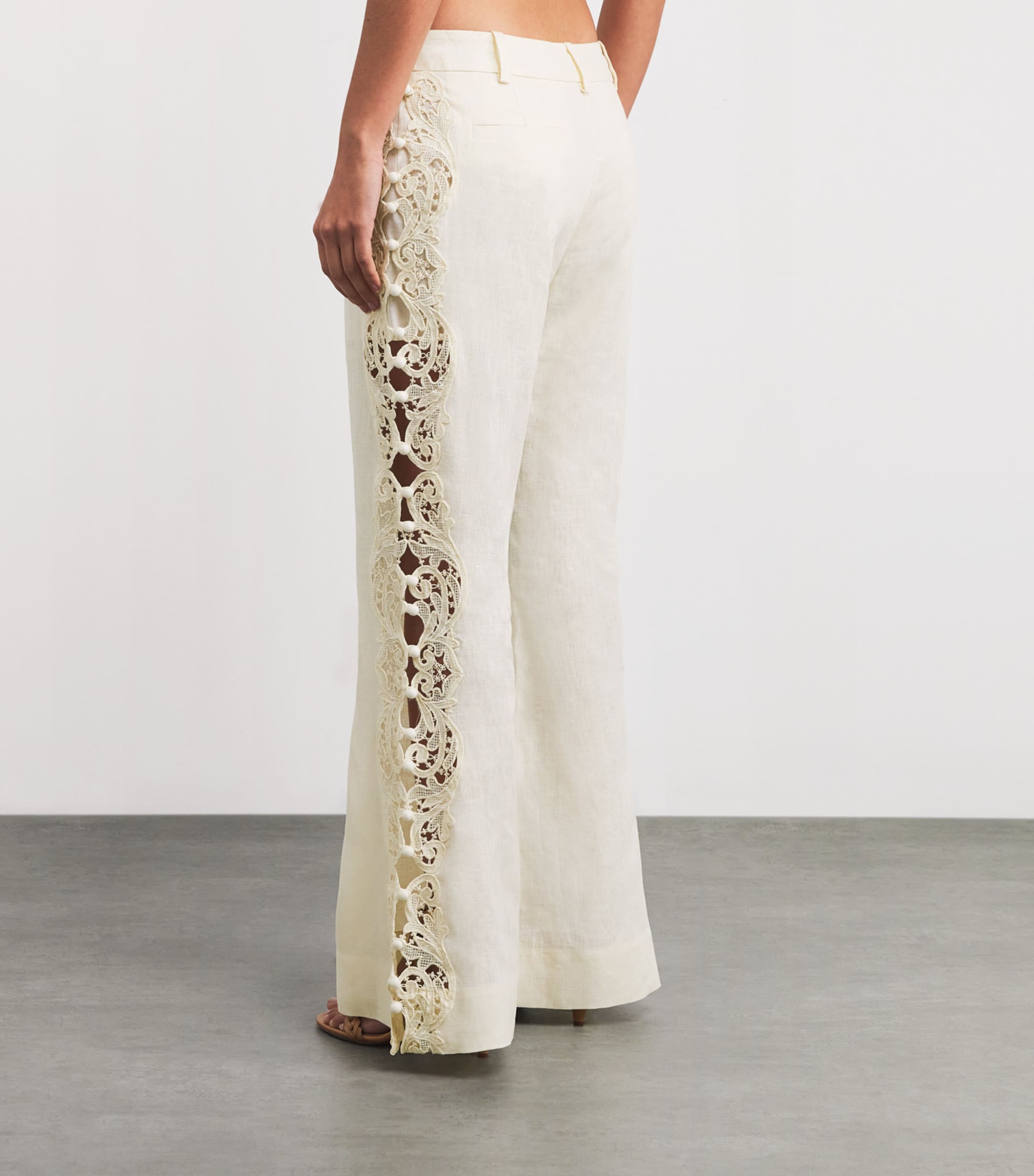 Linen Embroidered Awaken Flared Trousers CREAMCRM Image 4