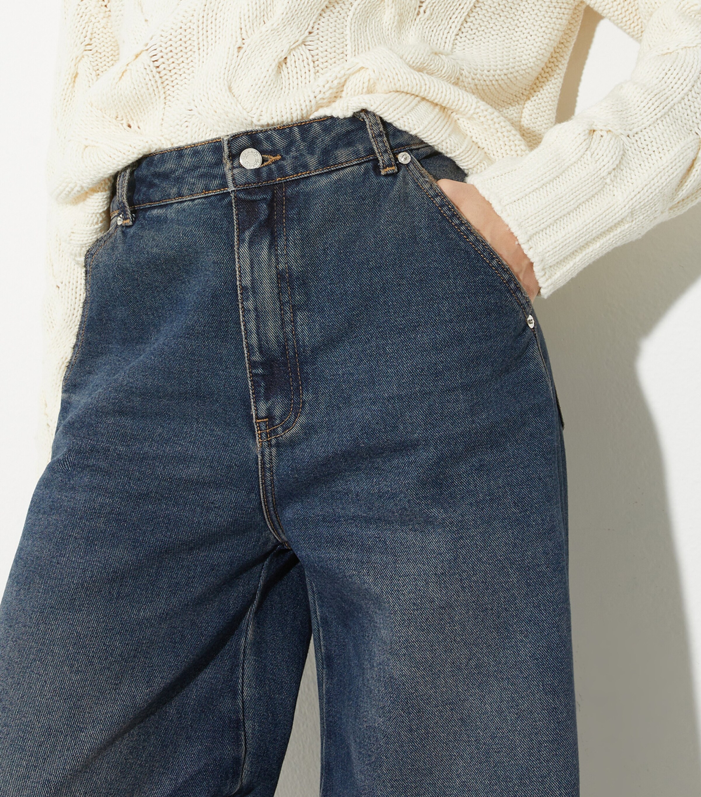 MAX&Co. Womens Re-Edit High-Rise Barrel-Leg Jeans Navy Image 6