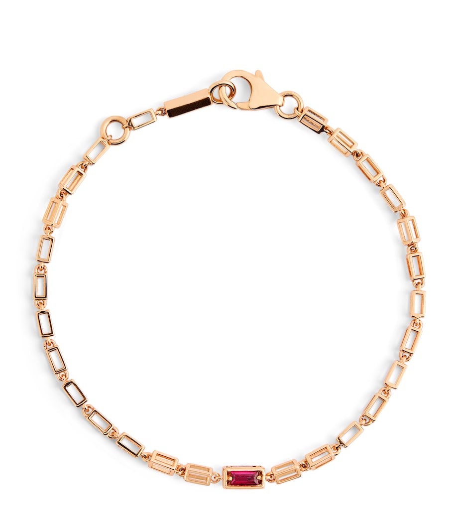 Suzanne Kalan Rose Gold and Ruby Medium Empty Link Block Chain Bracelet Rg/ruby Image 1
