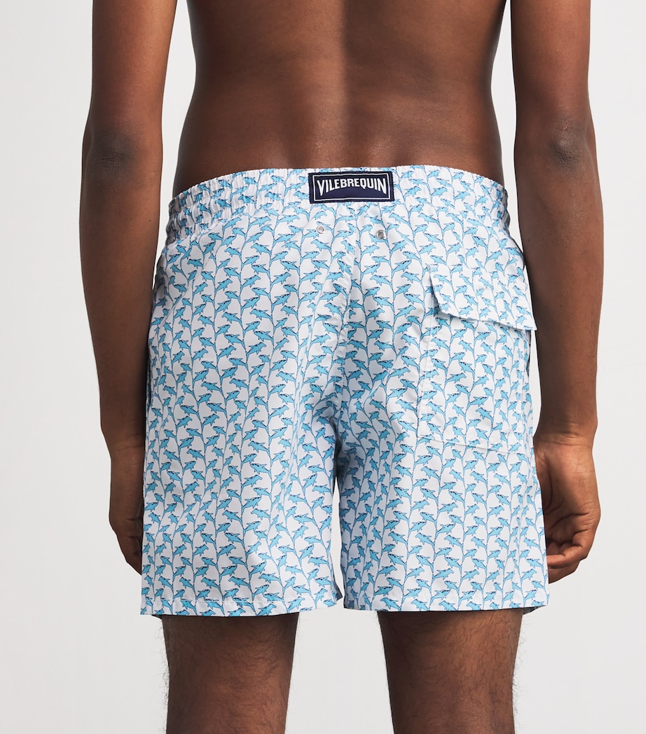 Cotton Shark Print Swim Shorts 010-WHITE Image 3