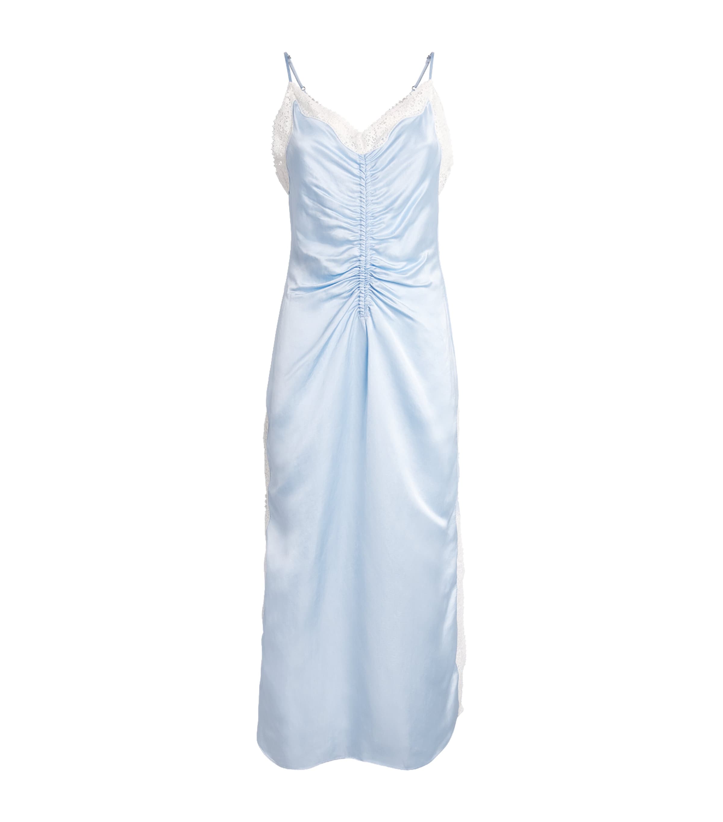 Sandro Paris Womens Satin Lace-Detail Midi Dress Sky Blue Image 1