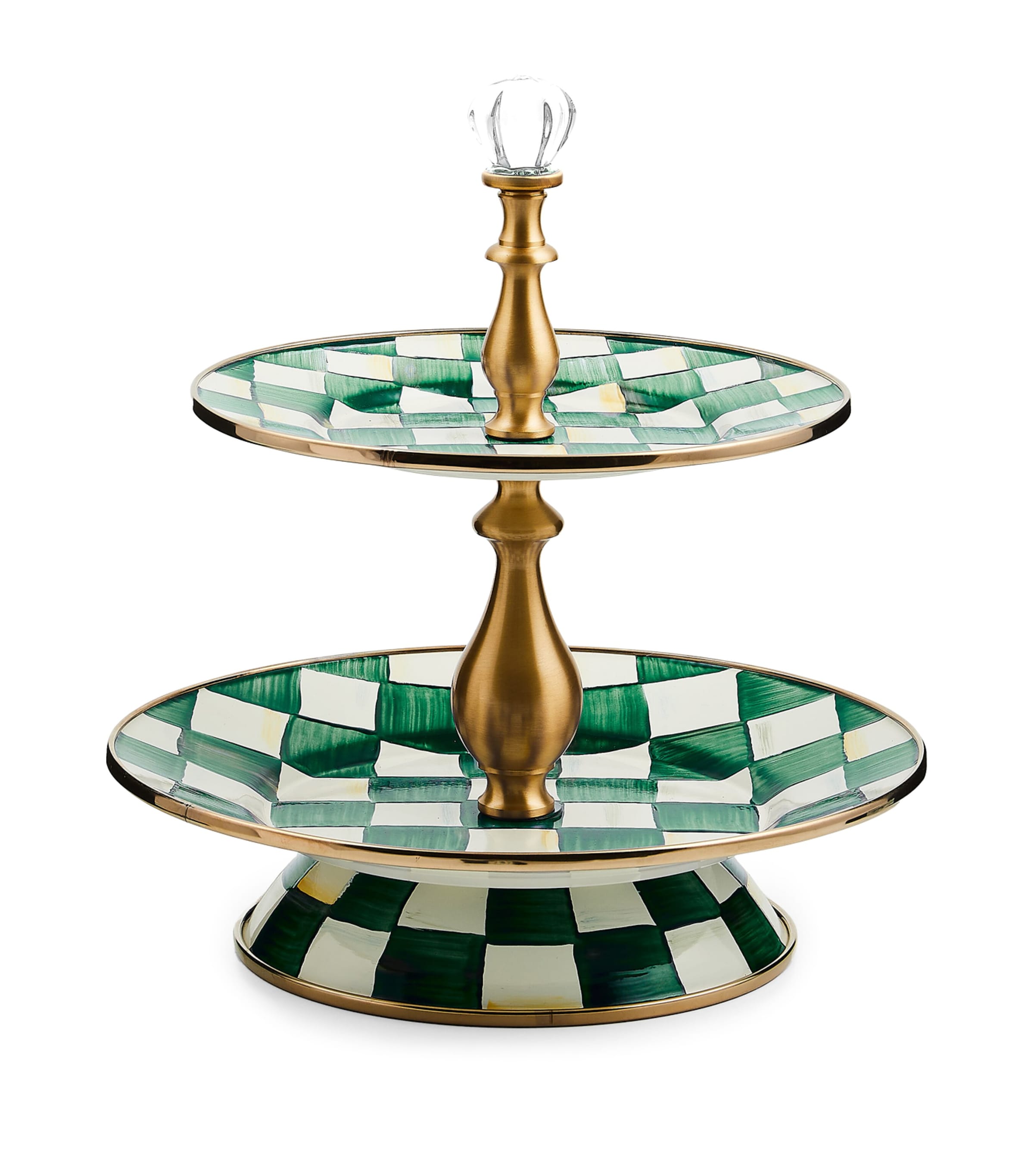 Mackenzie-childs Emerald Check Two-tier Sweet Stand