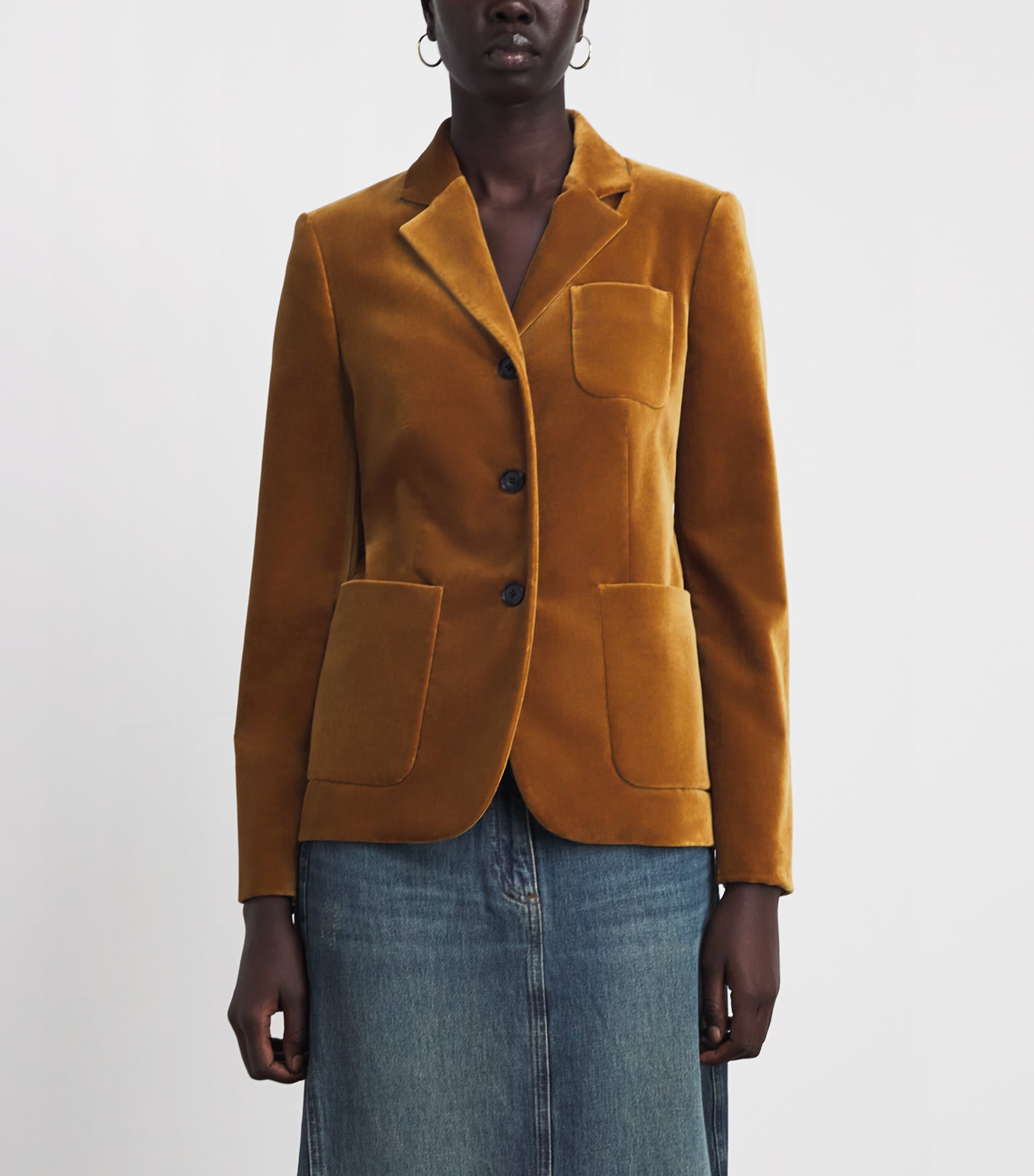 ME+EM Womens Cotton Velvet Blazer Dark Saffron Yellow Image 4