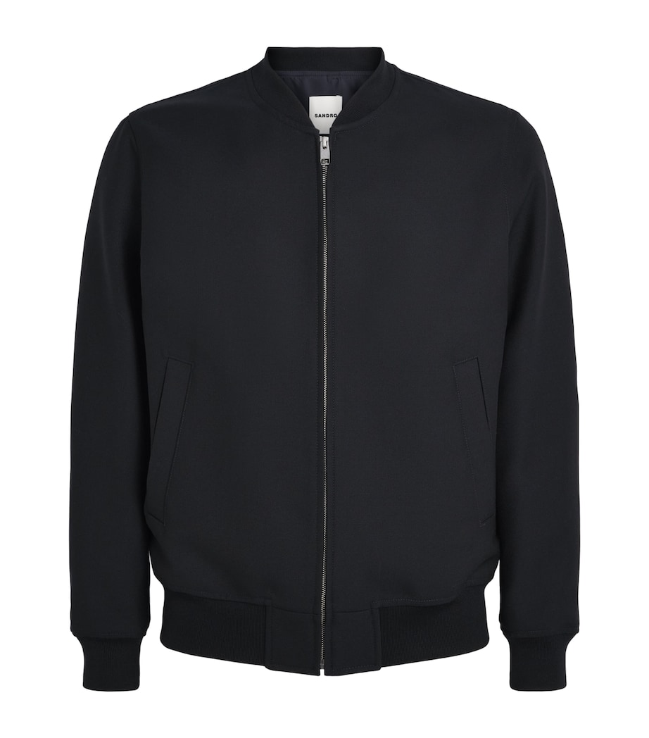 Sandro Paris Mens Wool-Blend Bomber Jacket Navy Blue Image 1