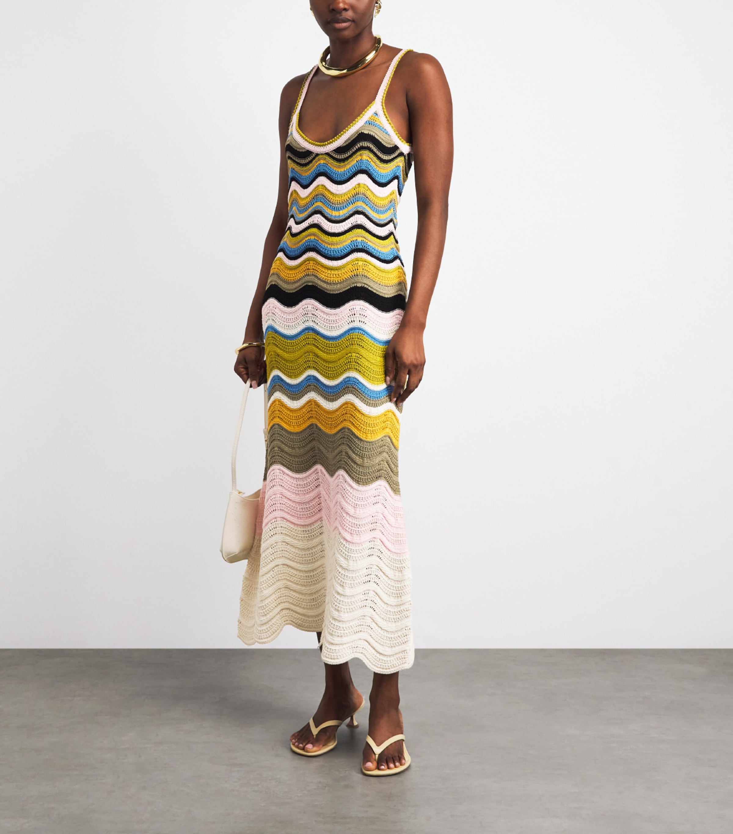 La Doublej Womens Cotton Knitted Chevron Midi Dress Mltclr Image 2