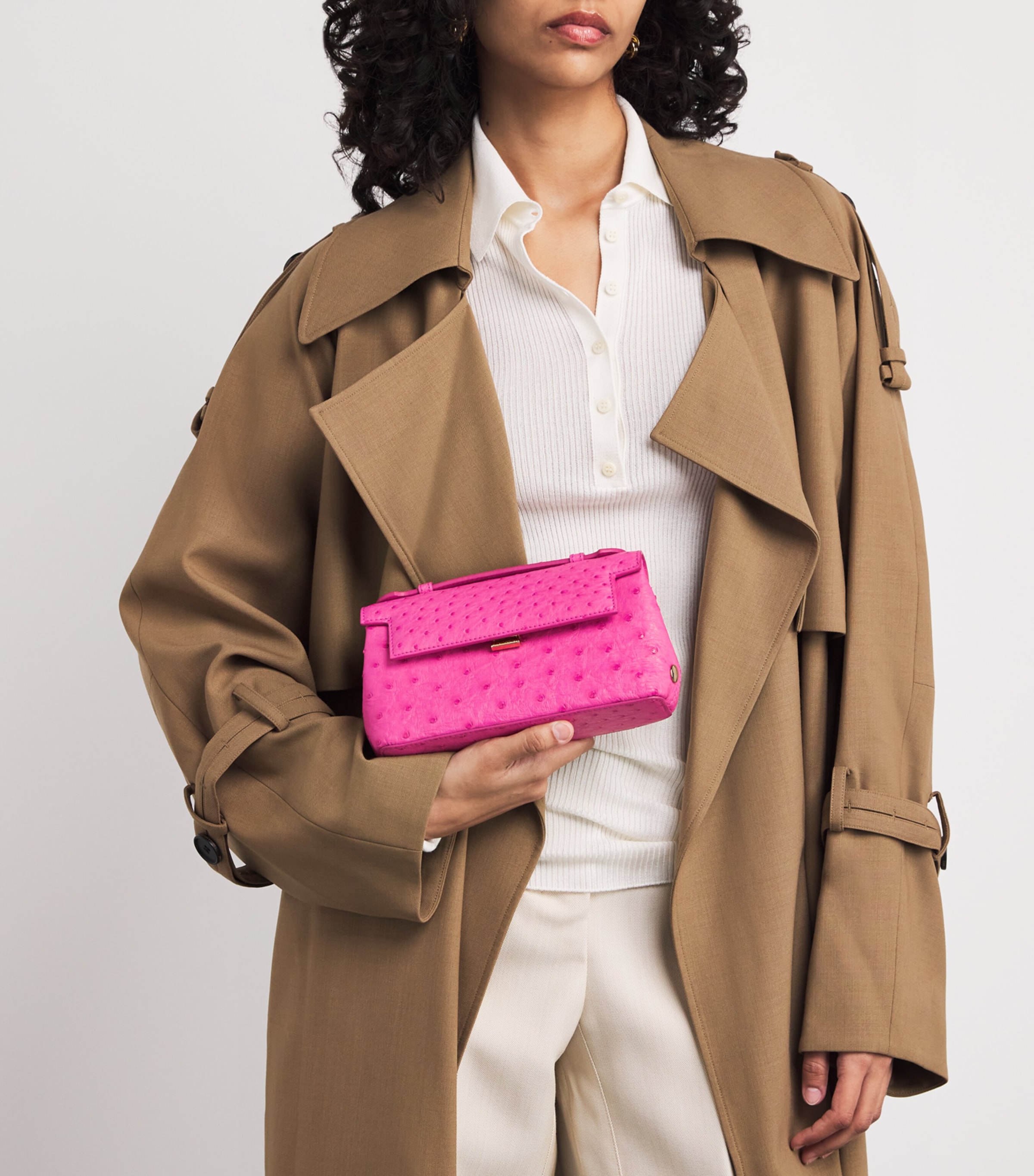 Ostrich Leather Top-Handle Bag FUSCHIA PINK Image 2