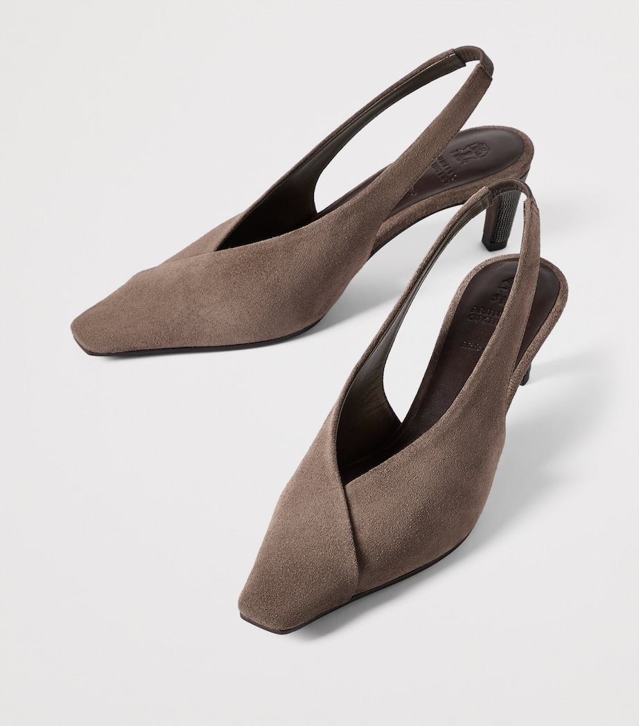 Brunello Cucinelli Womens Suede Monili Slingback Pumps 70 Image 6