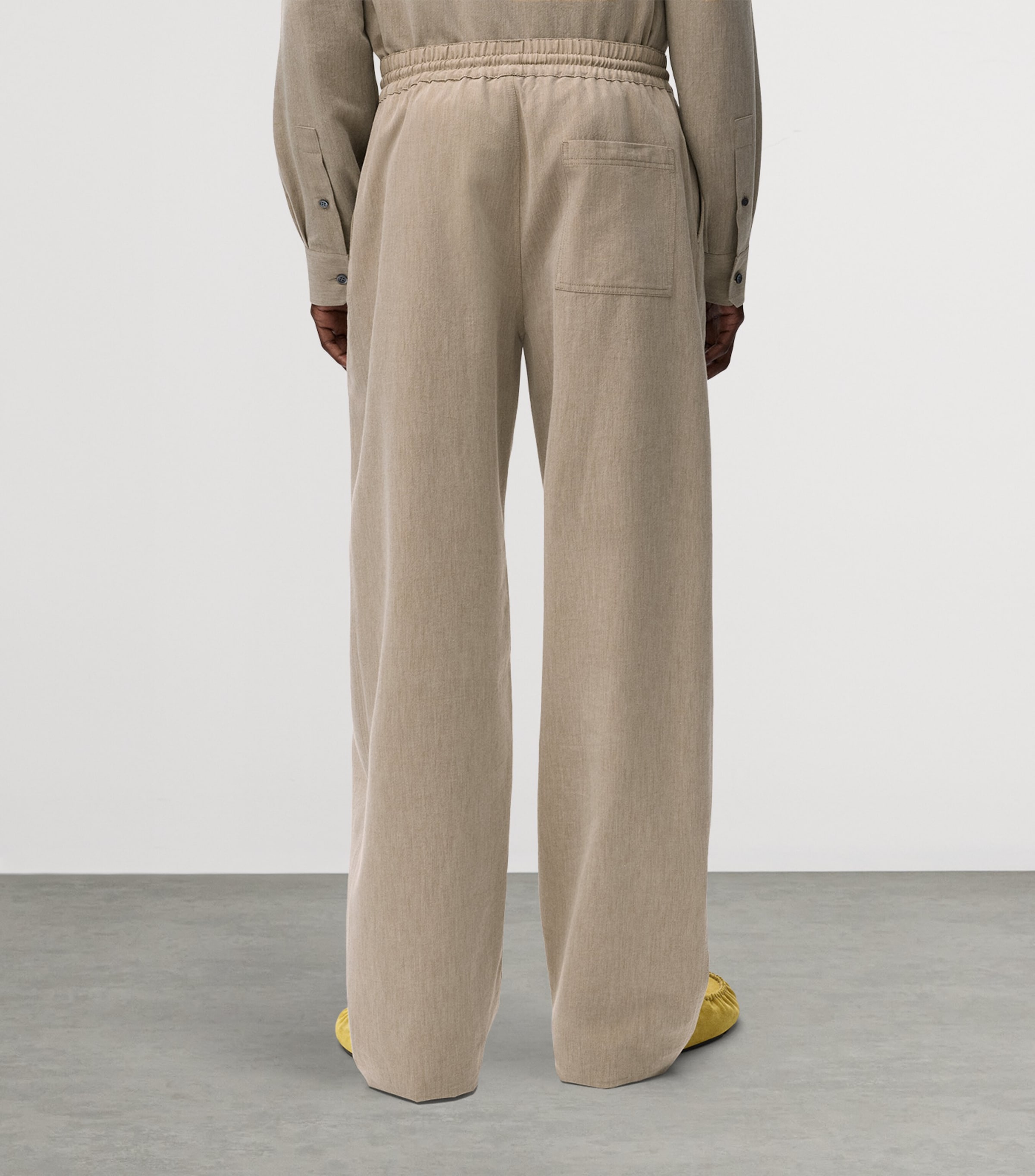 LOEWE Mens Wool-Cotton Drawstring Trousers Beige Image 4