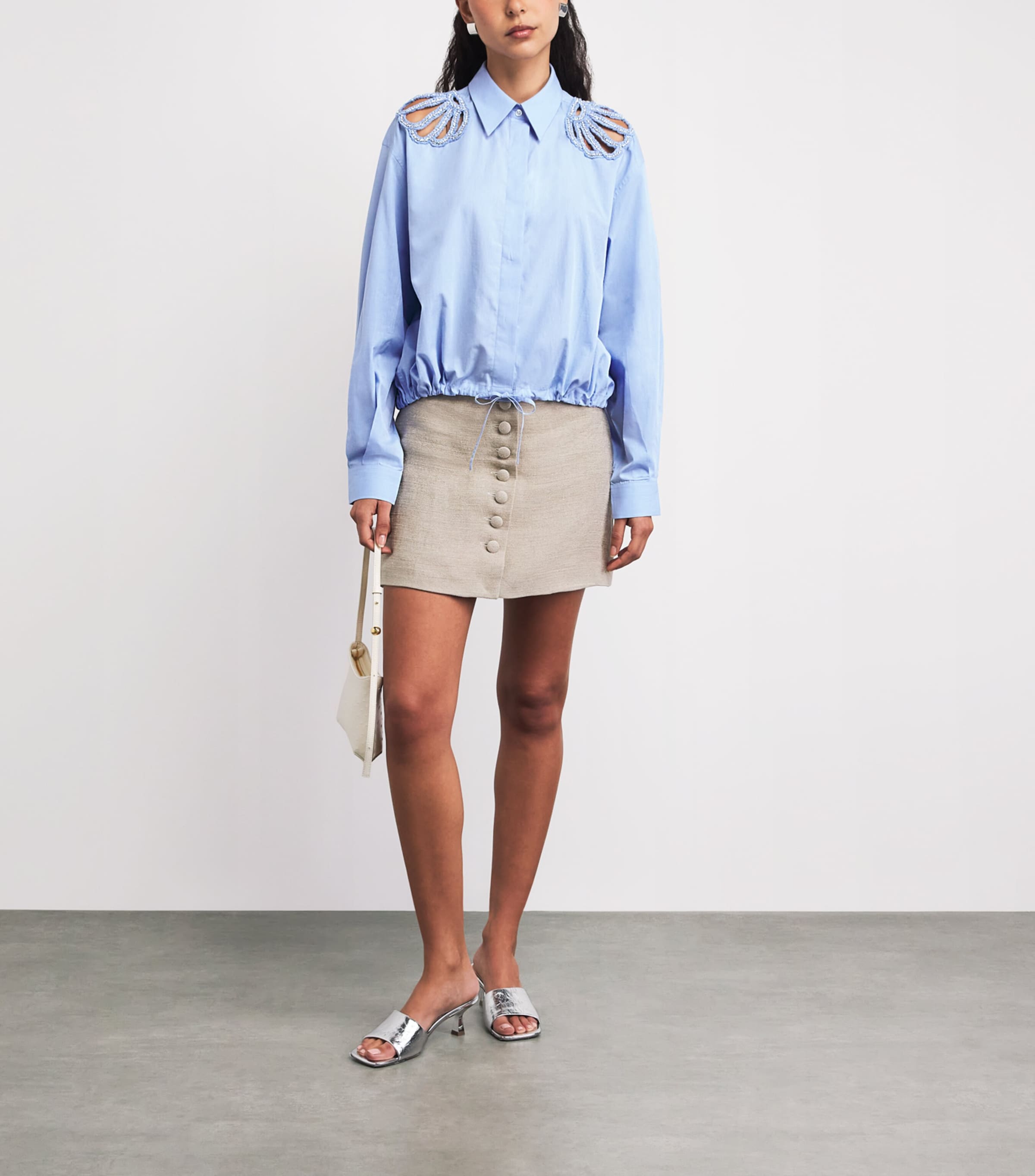 Sandro Paris Womens Cotton Embellished Shirt Sky Blue Image 2