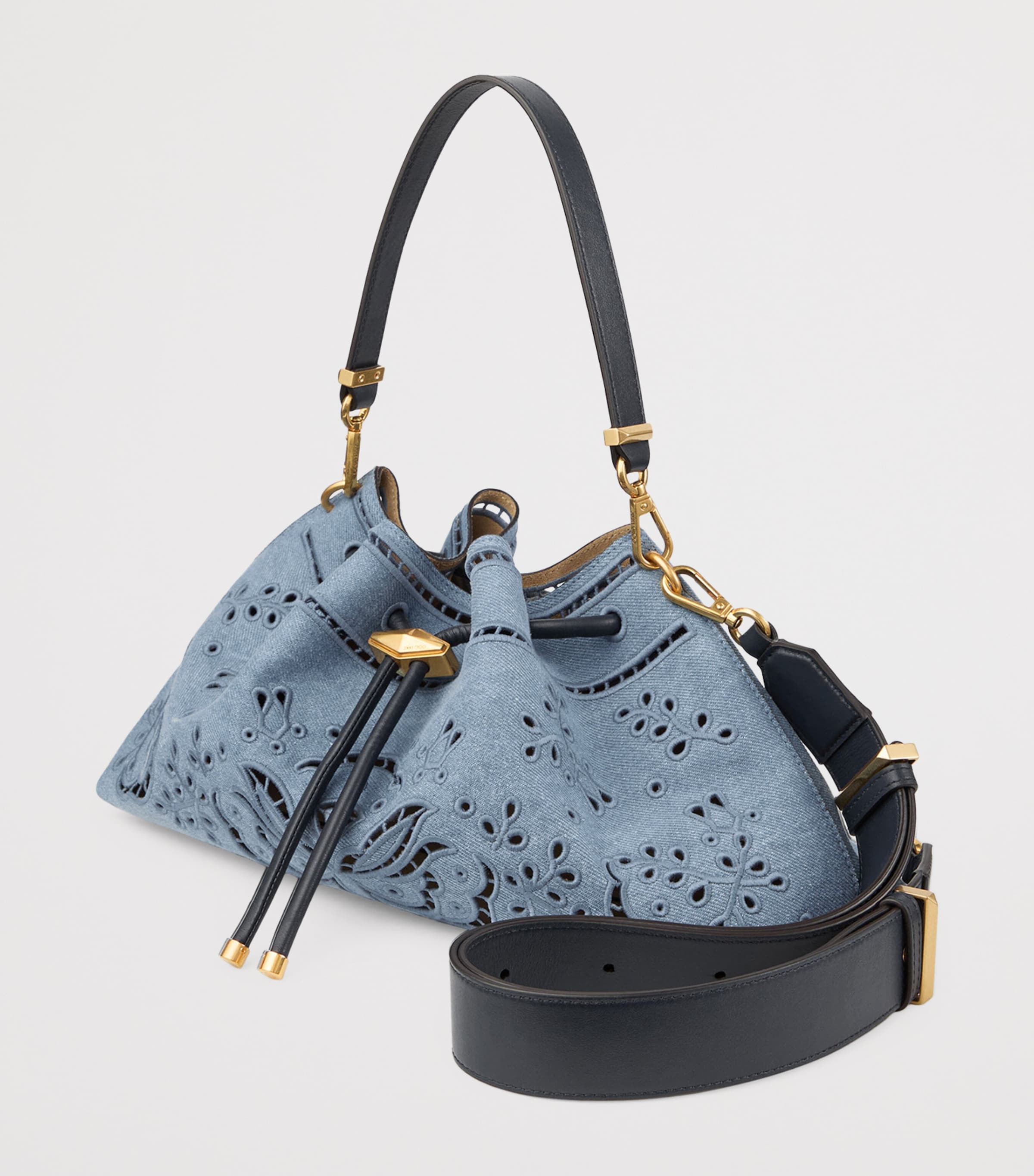 Jimmy Choo Medium Denim Cinch Bucket Bag | Harrods US