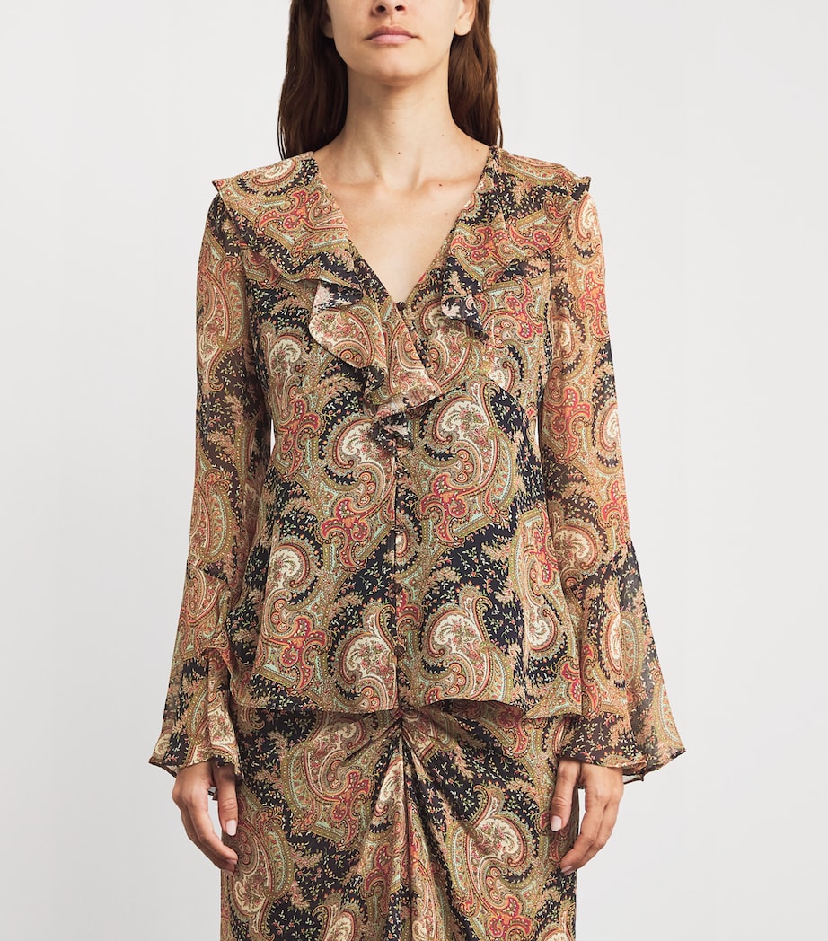 Silk Ruffle Kyrie Blouse NAVY MULTI Image 3