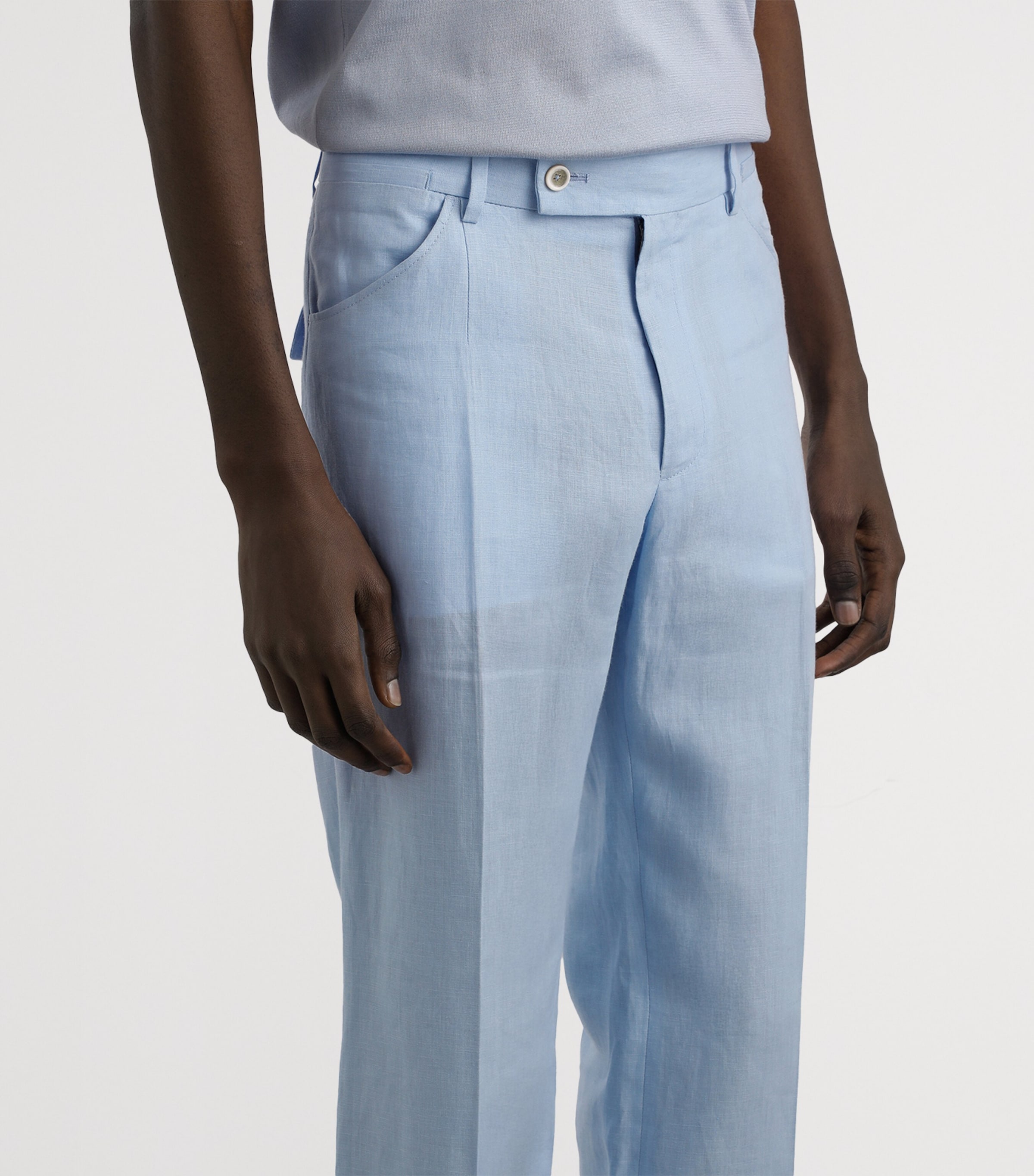 Dolce&Gabbana Mens Linen Tailored Trousers Sky Blue Image 4