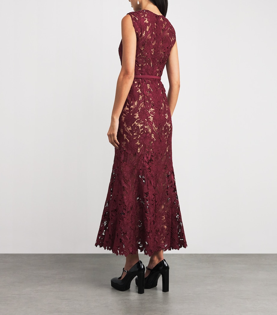 Guipure Lace Midi Dress BURGUNDY Image 3
