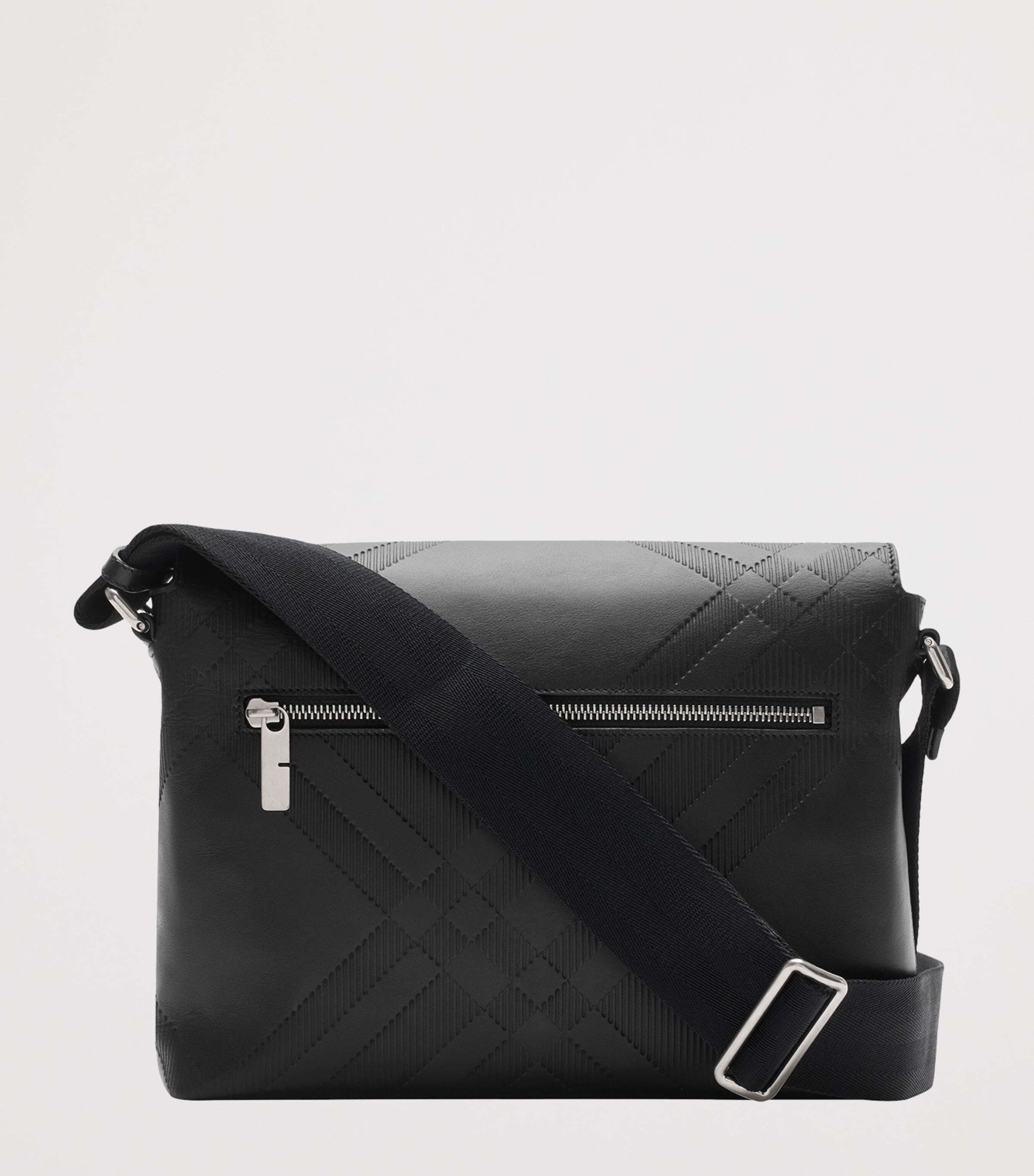 Leather Check-Embossed Messenger Bag BLACK Image 4