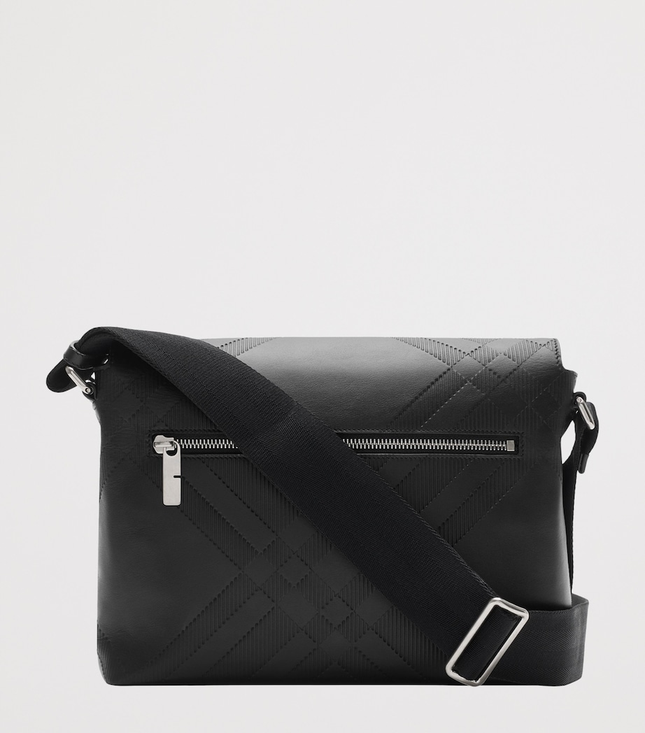 Leather Check-Embossed Messenger Bag BLACK Image 4