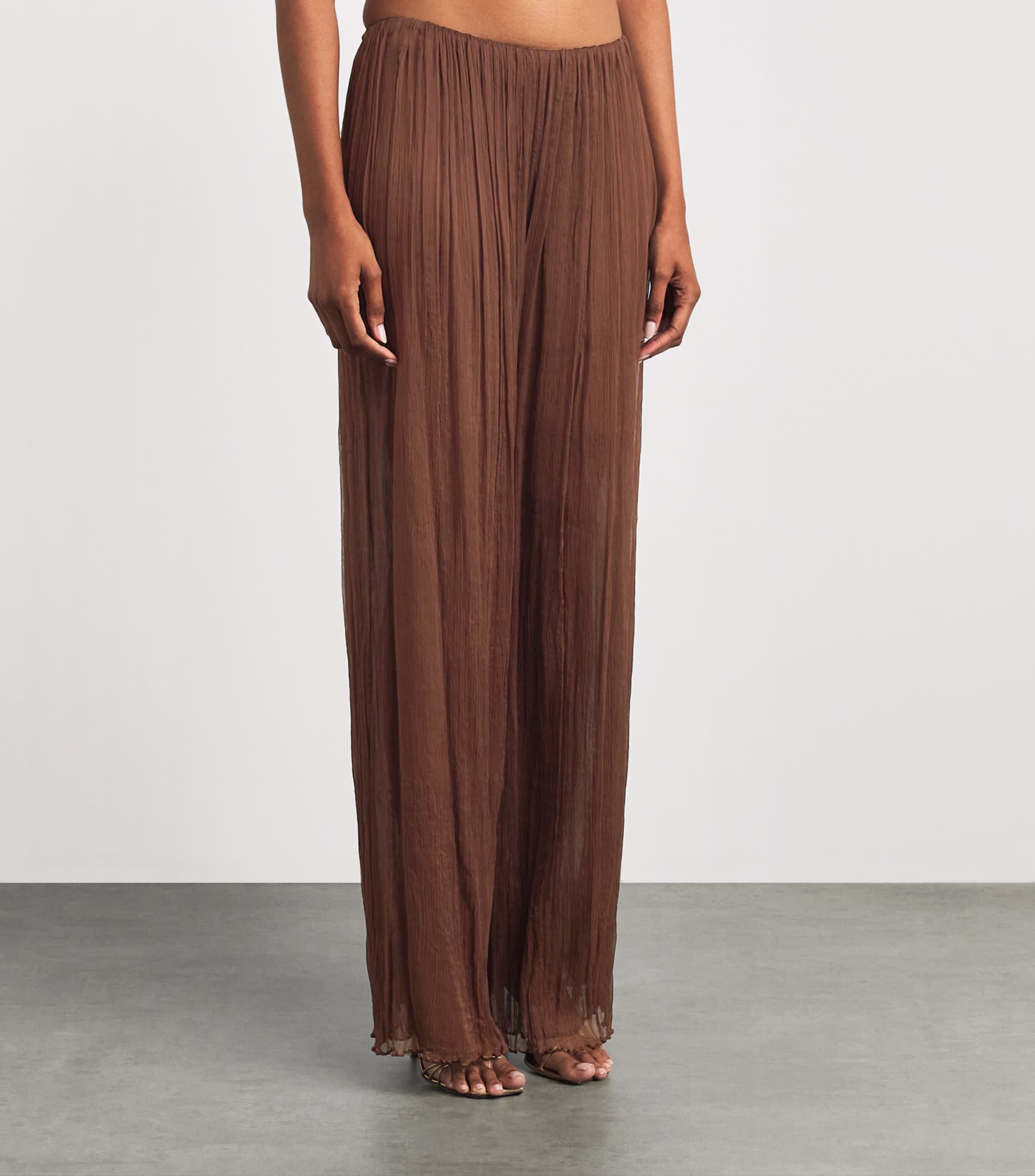 Moré Noir Womens Silk Chiffon Pleated Max Trousers Bitter Chocolate Image 4