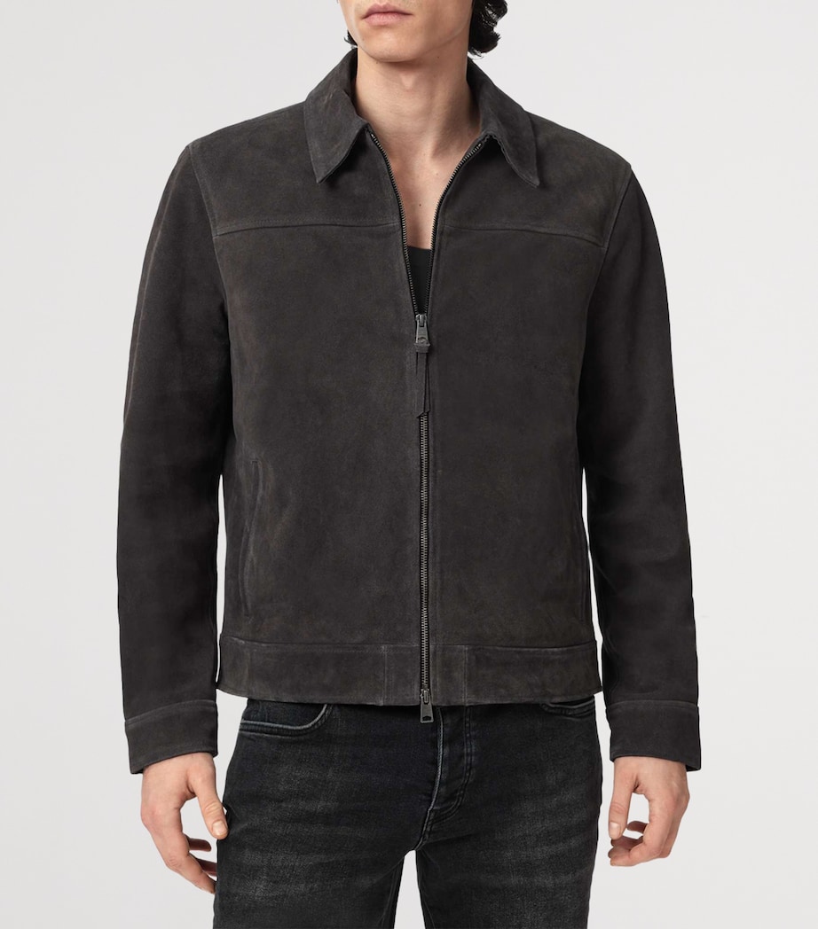 AllSaints Mens Suede Rhone Jacket Anthracite Grey Image 3