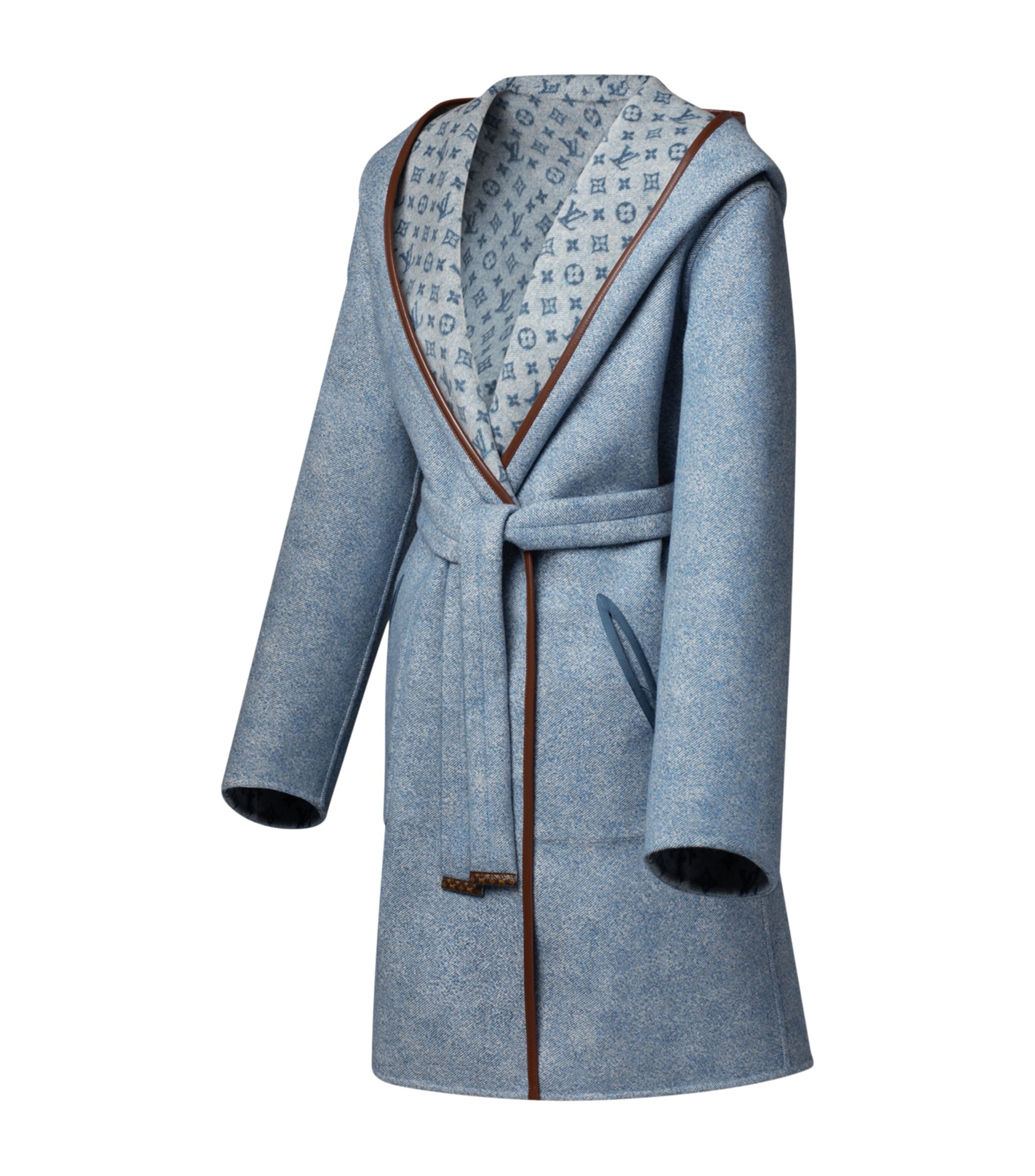 Wool-Silk Reversible Signature Wrap Coat DARK BLUE Image 4