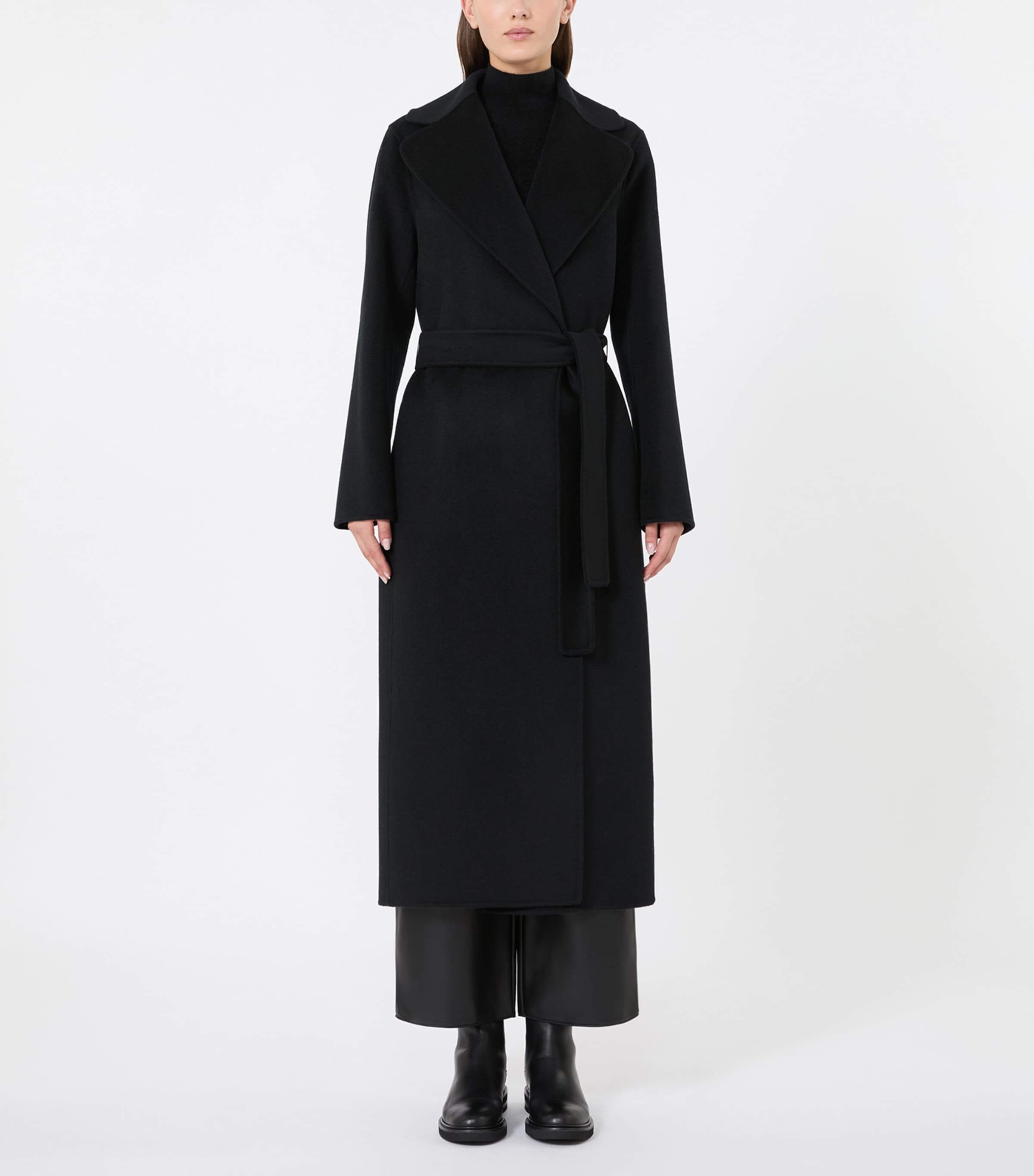 Max Mara Womens Virgin Wool-Cashmere Belted Coat Black Image 3