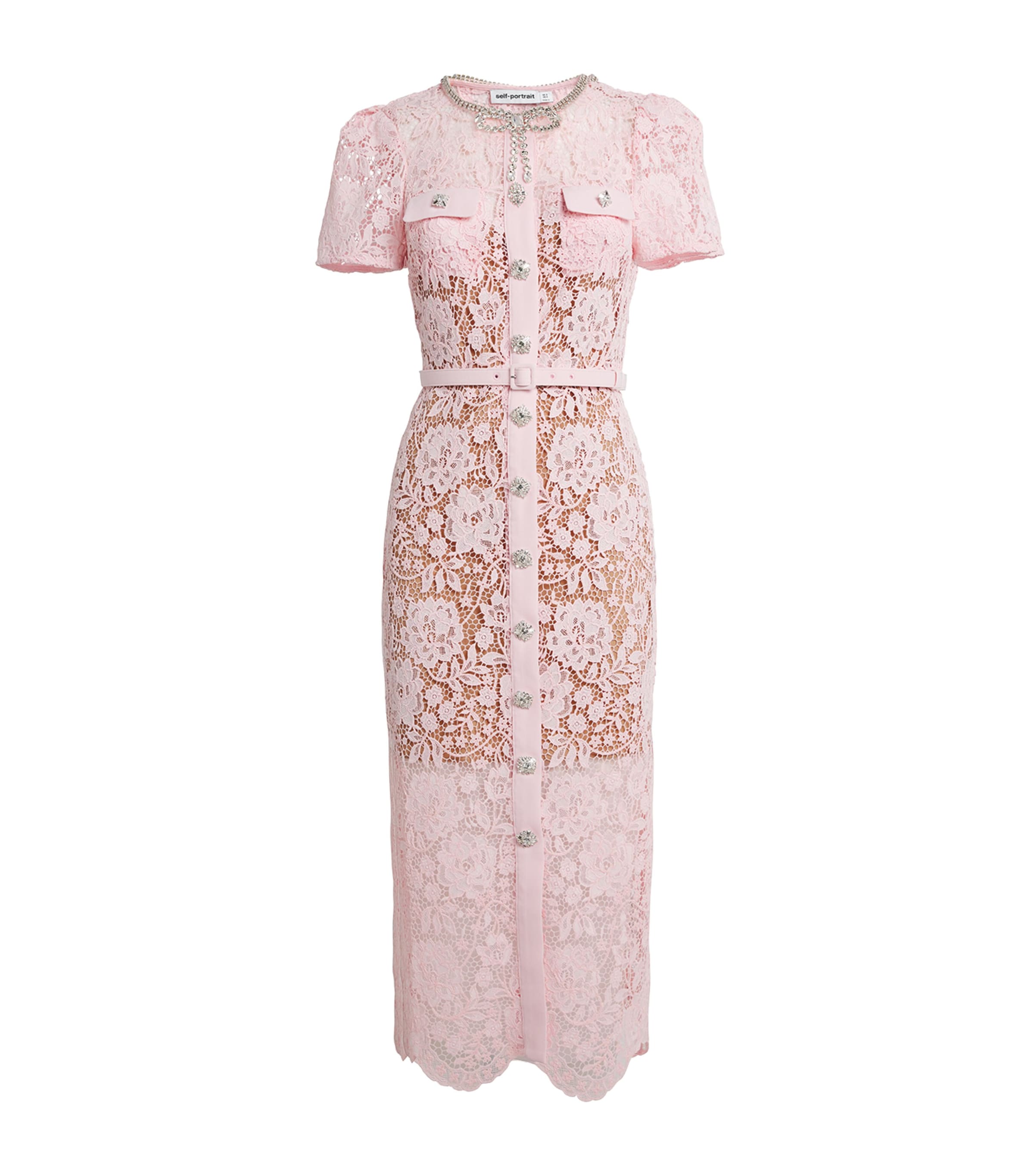 Shop Self-portrait Lace Midi Dress In Pink