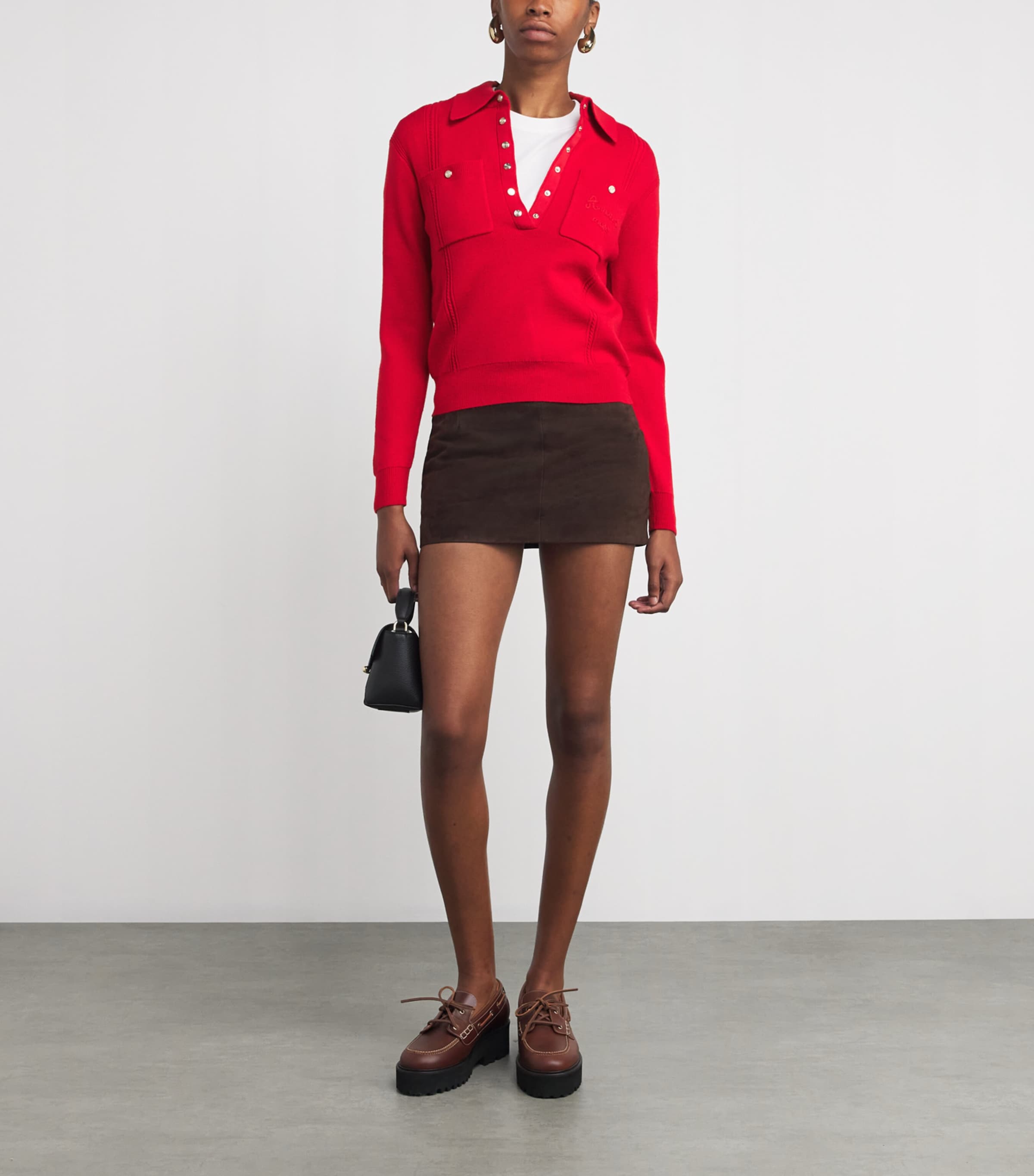 Embroidered Knitted Polo Shirt RED Image 2