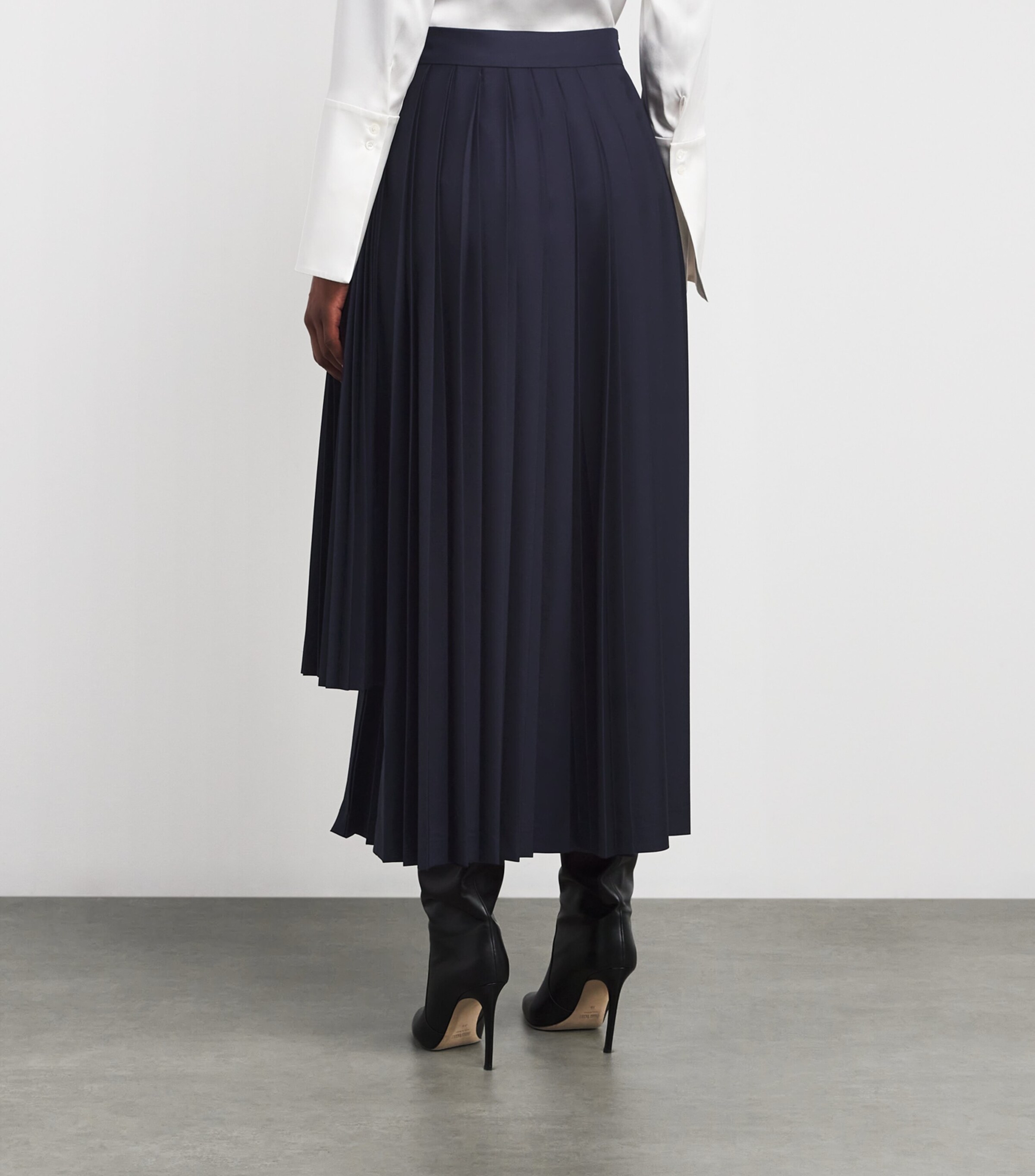 Wool Pleated Midi Skirt NAVY Image 4