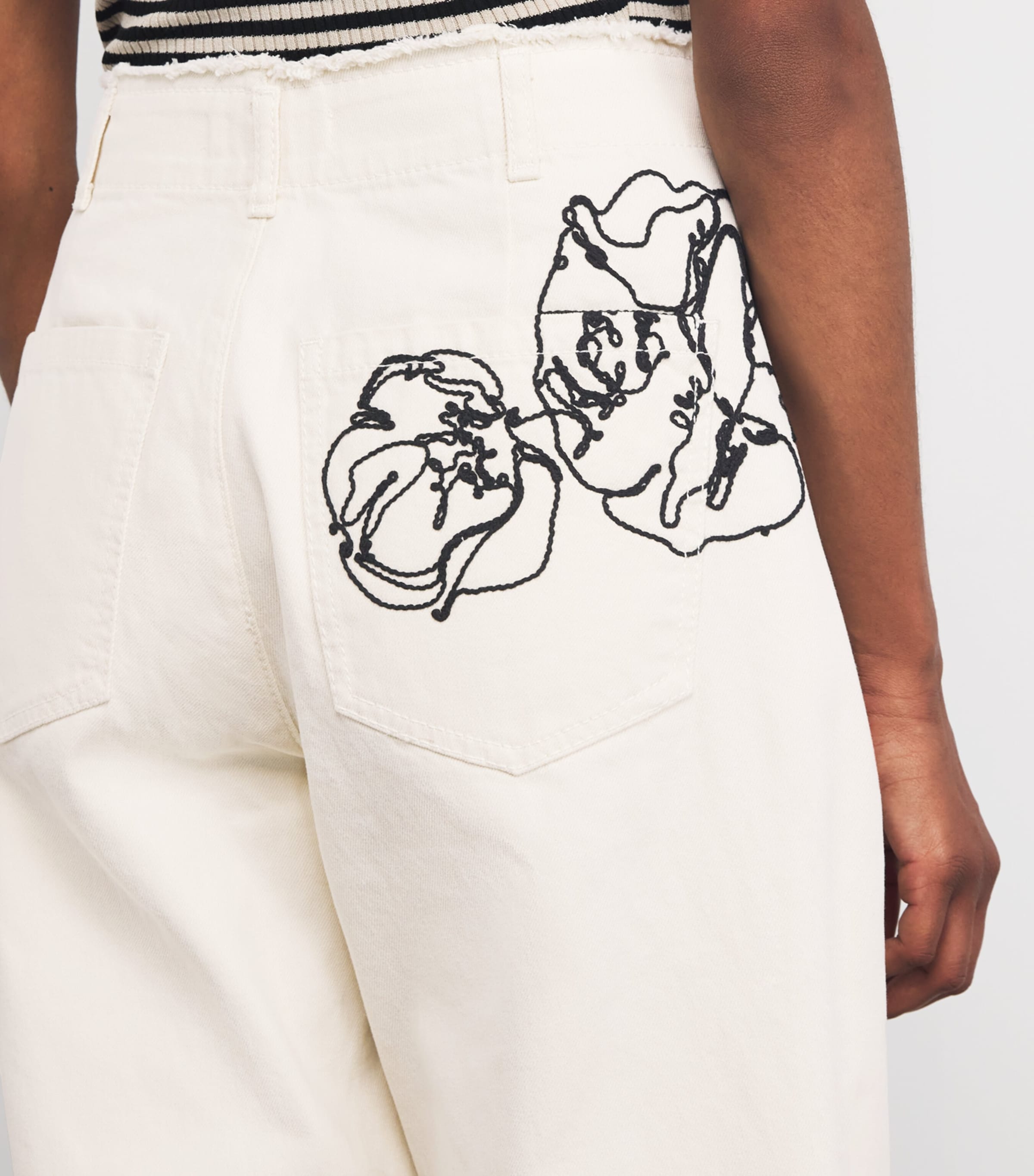 Embroidered Barrel-Leg Trousers CREAM Image 6